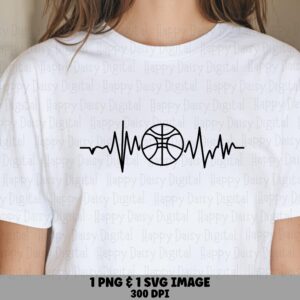 Heartbeat Basketball, Cursive Script PNG & SVG - Orange Pulse Heart, Sublimation Ready, Commercial License, 300 DPI