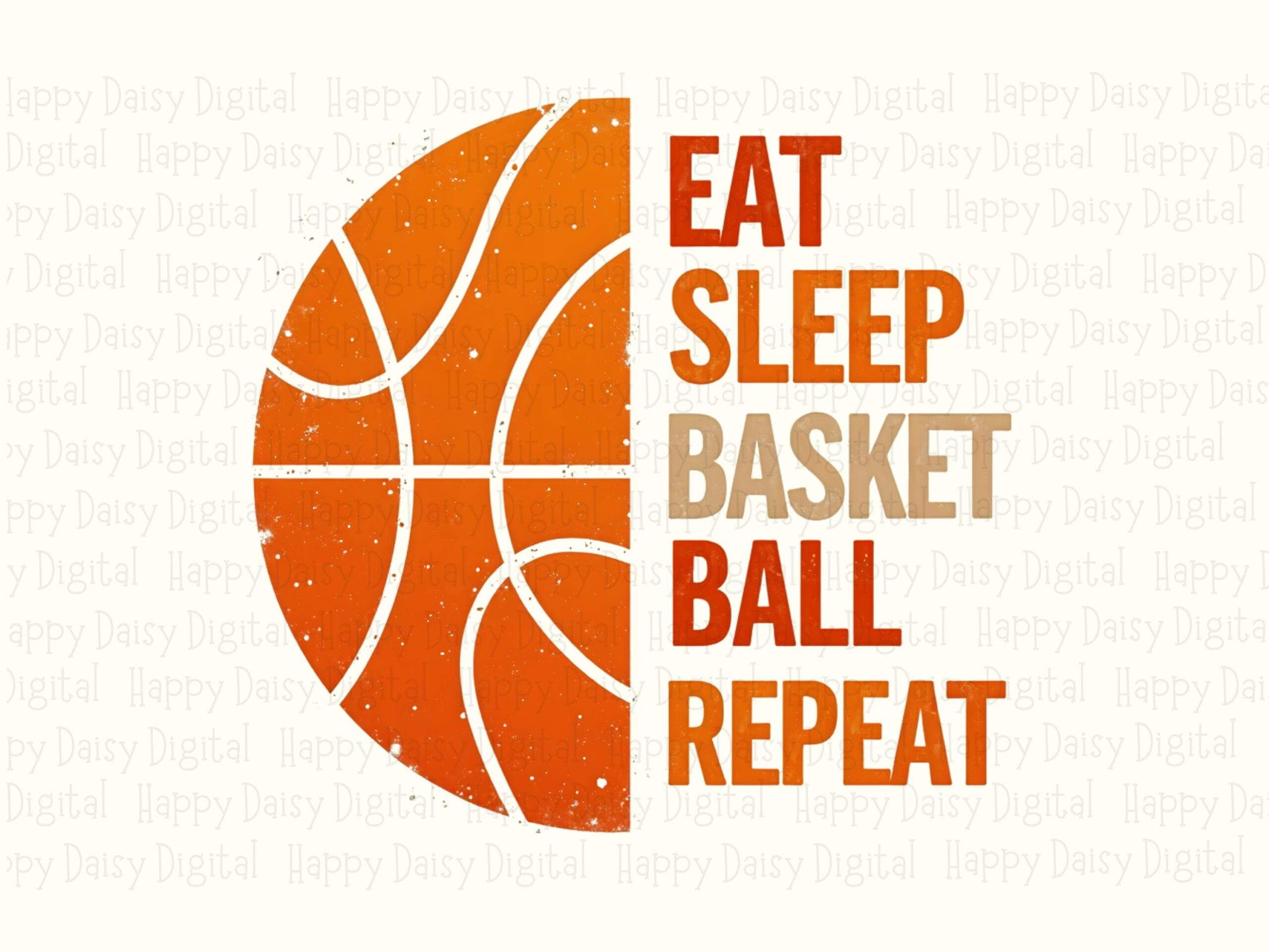 Eat Sleep Repeat, Distressed Basketball PNG - Half Hoop Graphic, Orange Tan Red | Sublimation, Commercial - Image 2