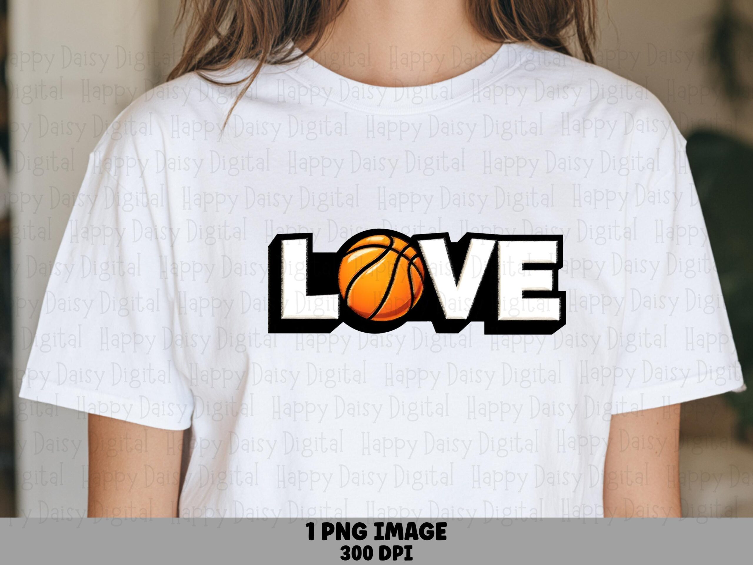 Basketball Love, Sublimation PNG | 300 DPI Transparent, Commercial Use - Black Outline Lettering, Orange Hoop, Art