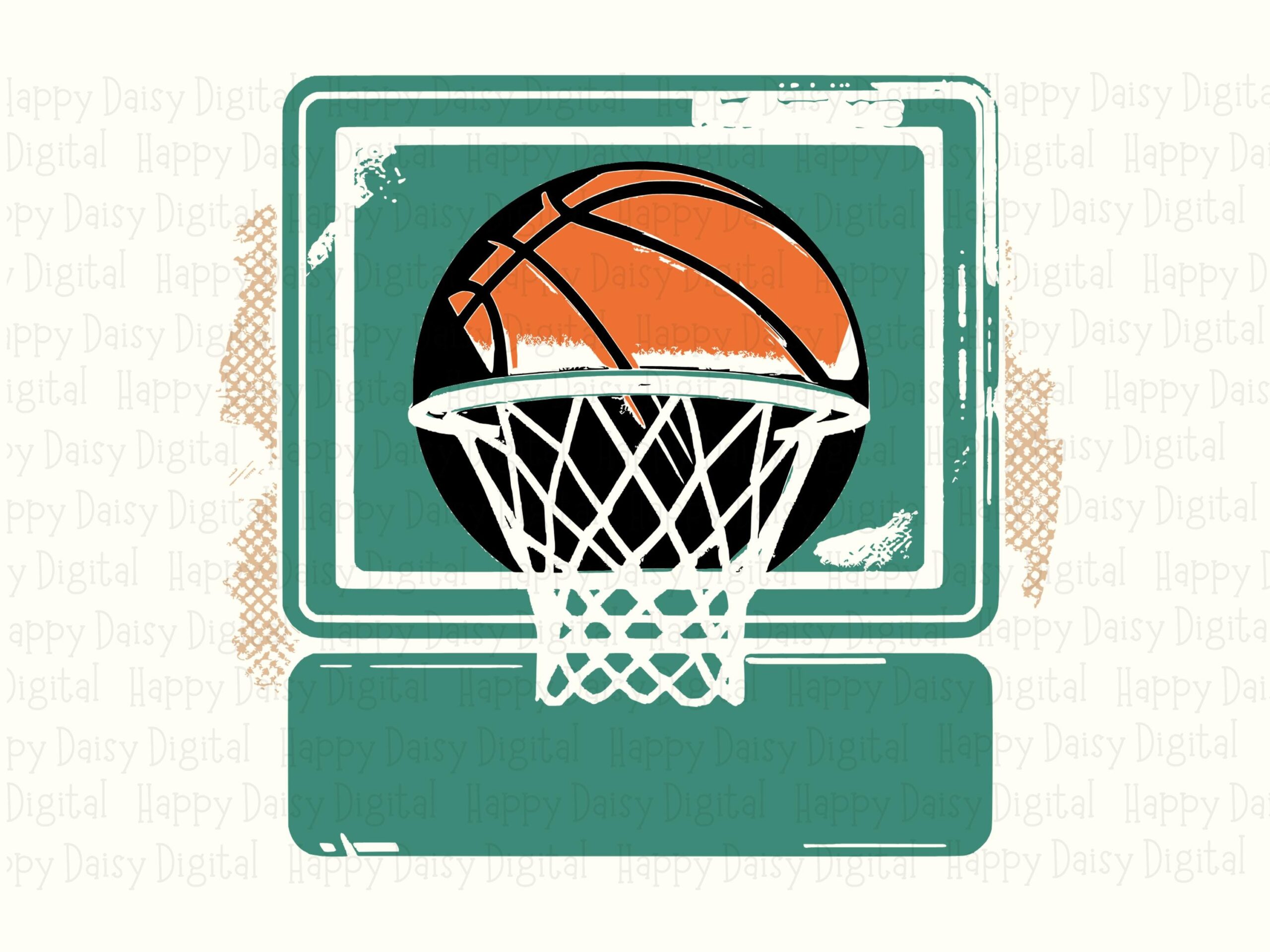 Retro Basketball, Distressed Hoop Badge PNG & SVG - Sublimation Clipart, Commercial Use, POD - Image 2