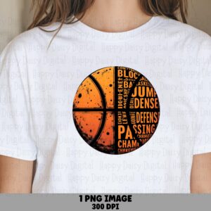 Basketball Words, Distressed Word Cloud PNG | Sublimation, Commercial License, Orange Black Palette, 300 DPI