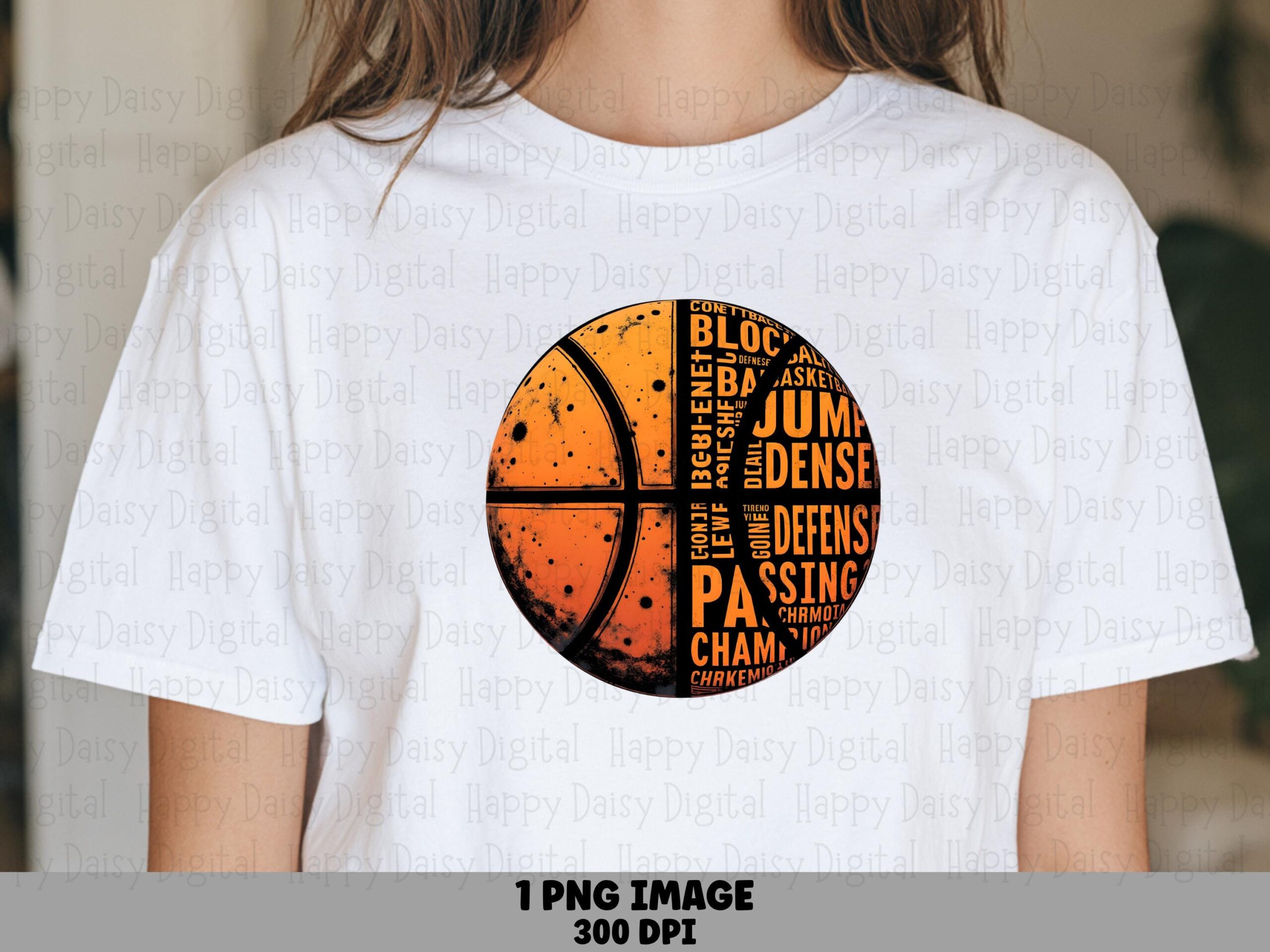 Basketball Words, Distressed Word Cloud PNG | Sublimation, Commercial License, Orange Black Palette, 300 DPI