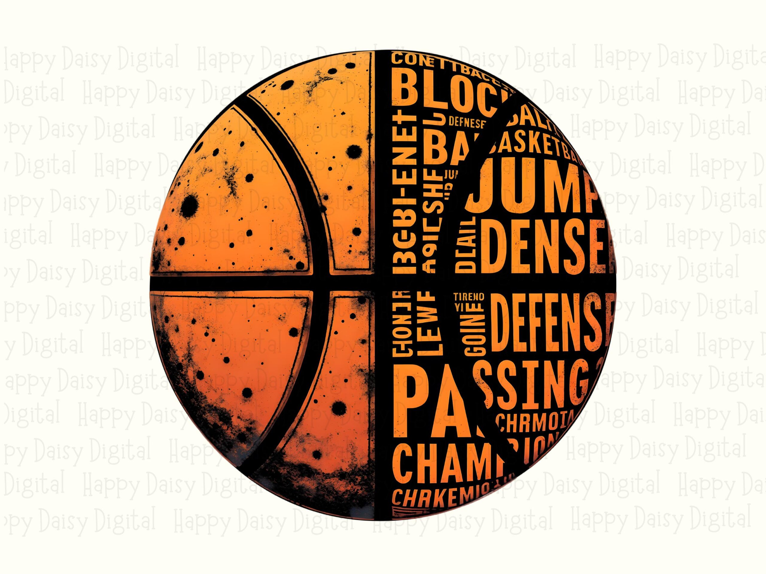 Basketball Words, Distressed Word Cloud PNG | Sublimation, Commercial License, Orange Black Palette, 300 DPI - Image 2