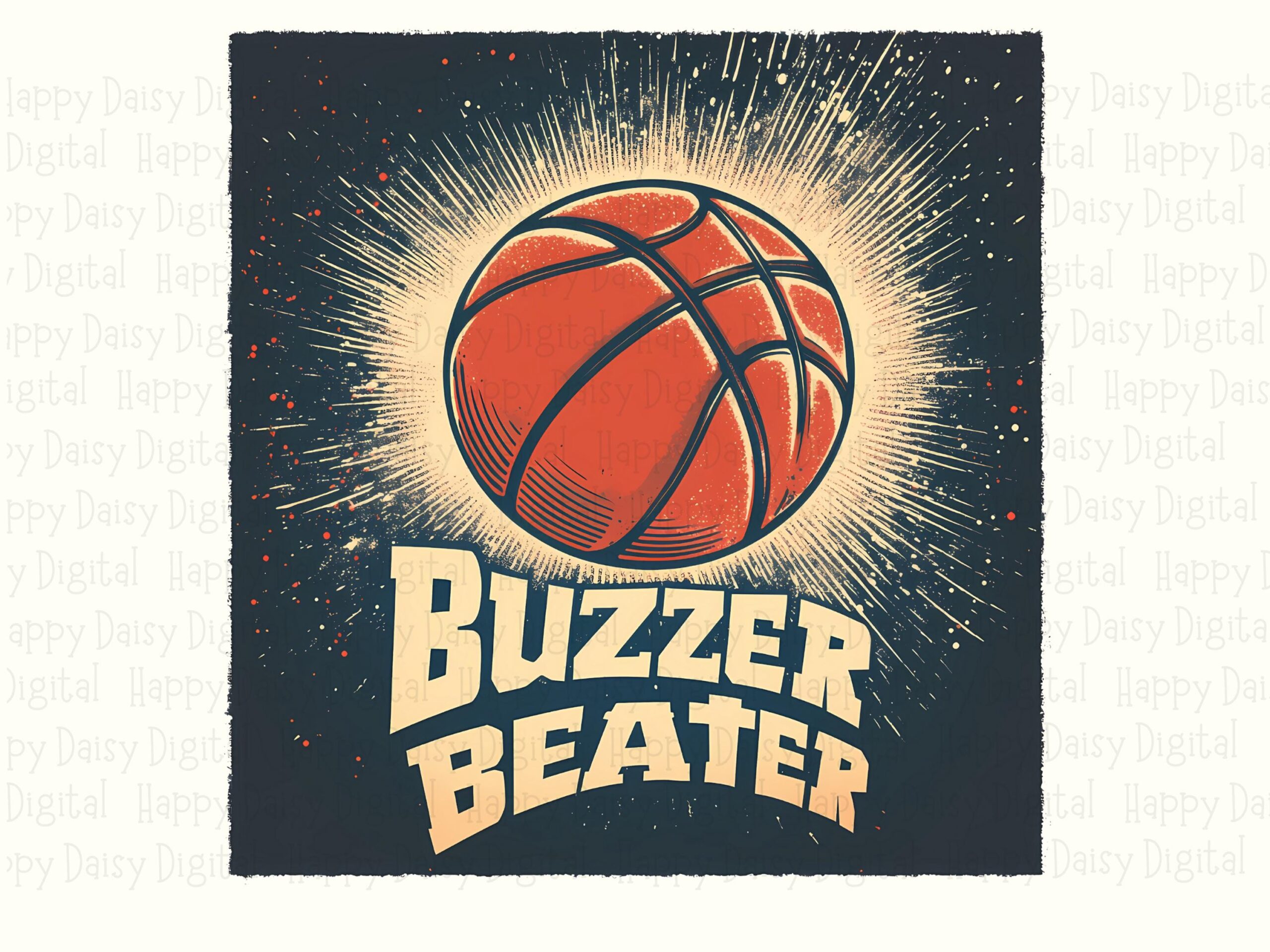 Buzzer Beater, Retro Sunburst Basketball PNG | Sublimation, Commercial License, Navy Cream Badge, 300 DPI - Image 2