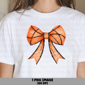 Basketball Bow, Textured Cheer Hair PNG | Orange Sublimation Graphic | 300 DPI, Commercial Use