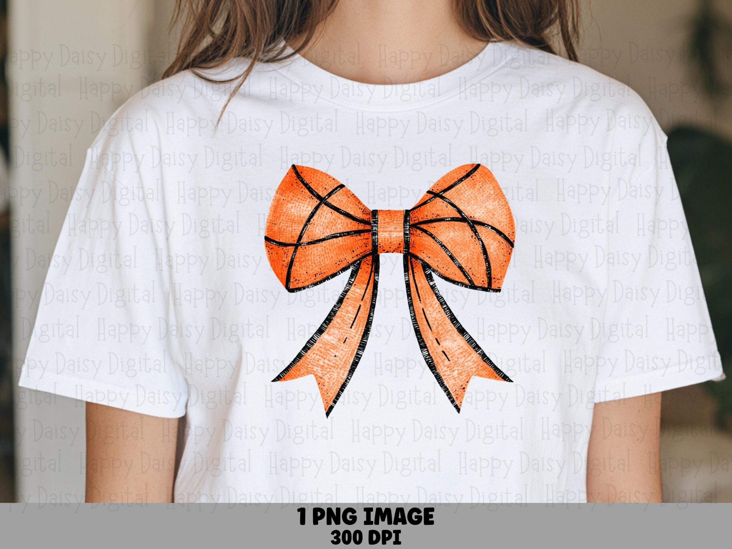 Basketball Bow, Textured Cheer Hair PNG | Orange Sublimation Graphic | 300 DPI, Commercial Use