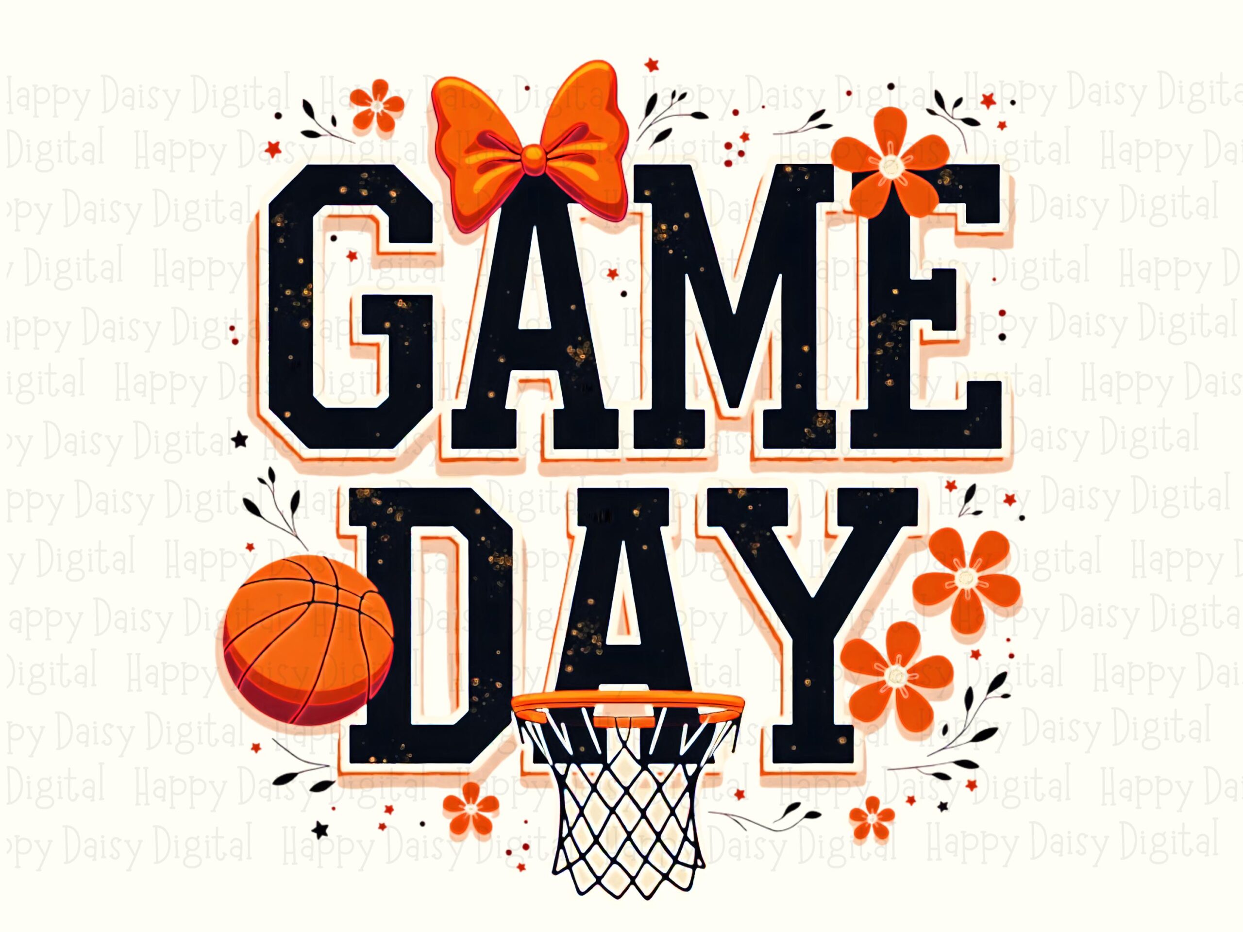 Floral Game Day, Basketball Sublimation PNG - Orange Bow Design | Transparent 300 DPI, Commercial Use - Image 2
