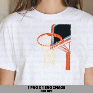 Sketch Hoop, Hand-Drawn Basketball Clipart | PNG & SVG, Commercial Use | Orange Blue, Black Backboard, 300 dpi, POD
