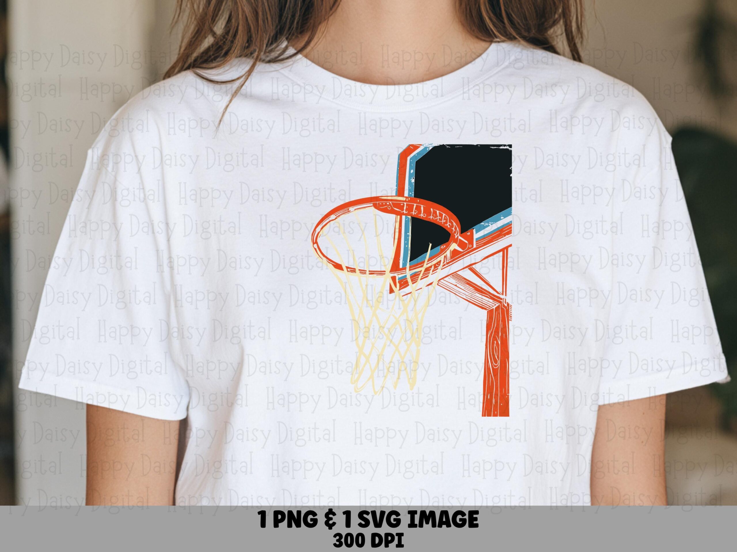 Sketch Hoop, Hand-Drawn Basketball Clipart | PNG & SVG, Commercial Use | Orange Blue, Black Backboard, 300 dpi, POD