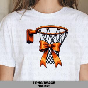 Basketball Hoop, Orange Bow Girly PNG | Sublimation Clipart | Commercial License, 300 DPI, Transparent, POD