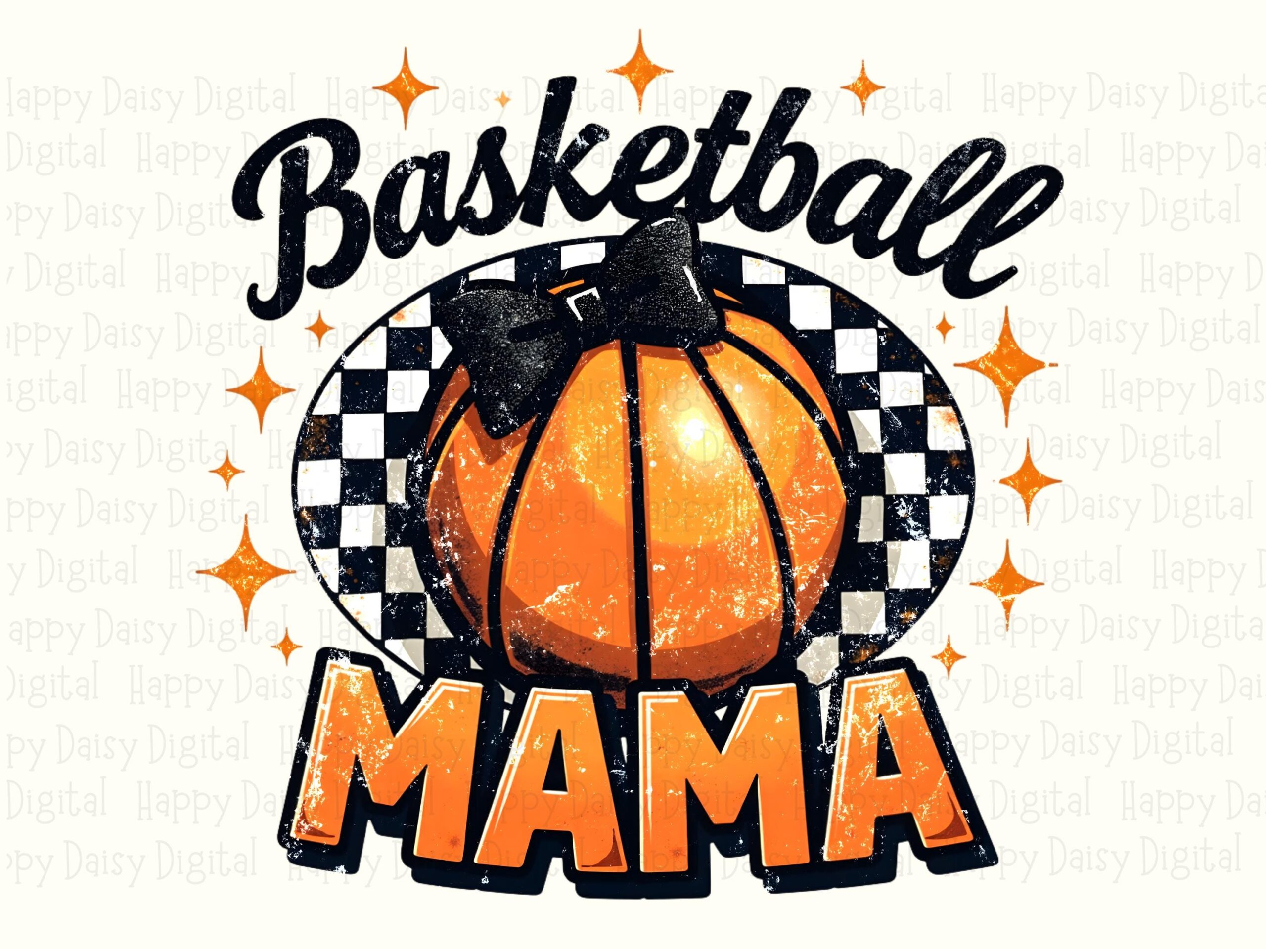 Basketball Mama, Checkered Bow PNG - Distressed Orange Ball Graphic, Black Accent | Sublimation, Commercial Use - Image 2