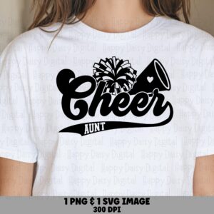 Cheer Aunt, Retro Script Design - Megaphone PomPom Icon, PNG & SVG Files | Commercial Use, 300 DPI