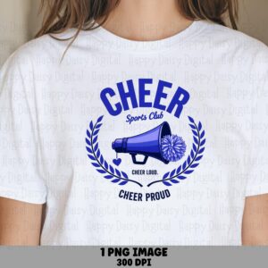 Cheer Club PNG, Collegiate Badge Clipart - Navy Megaphone Laurel Wreath, Sublimation Commercial License, 300 DPI