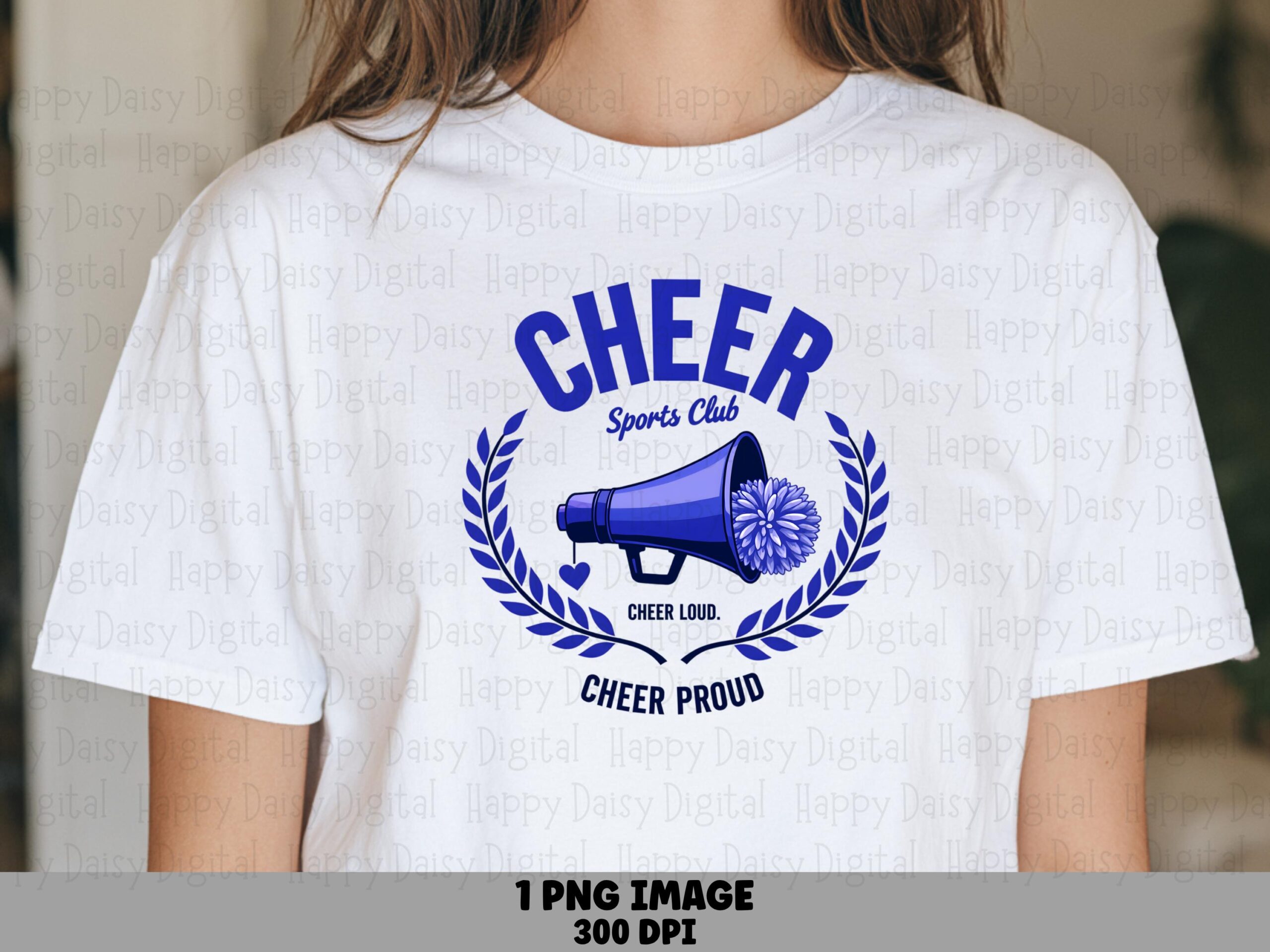 Cheer Club PNG, Collegiate Badge Clipart - Navy Megaphone Laurel Wreath, Sublimation Commercial License, 300 DPI