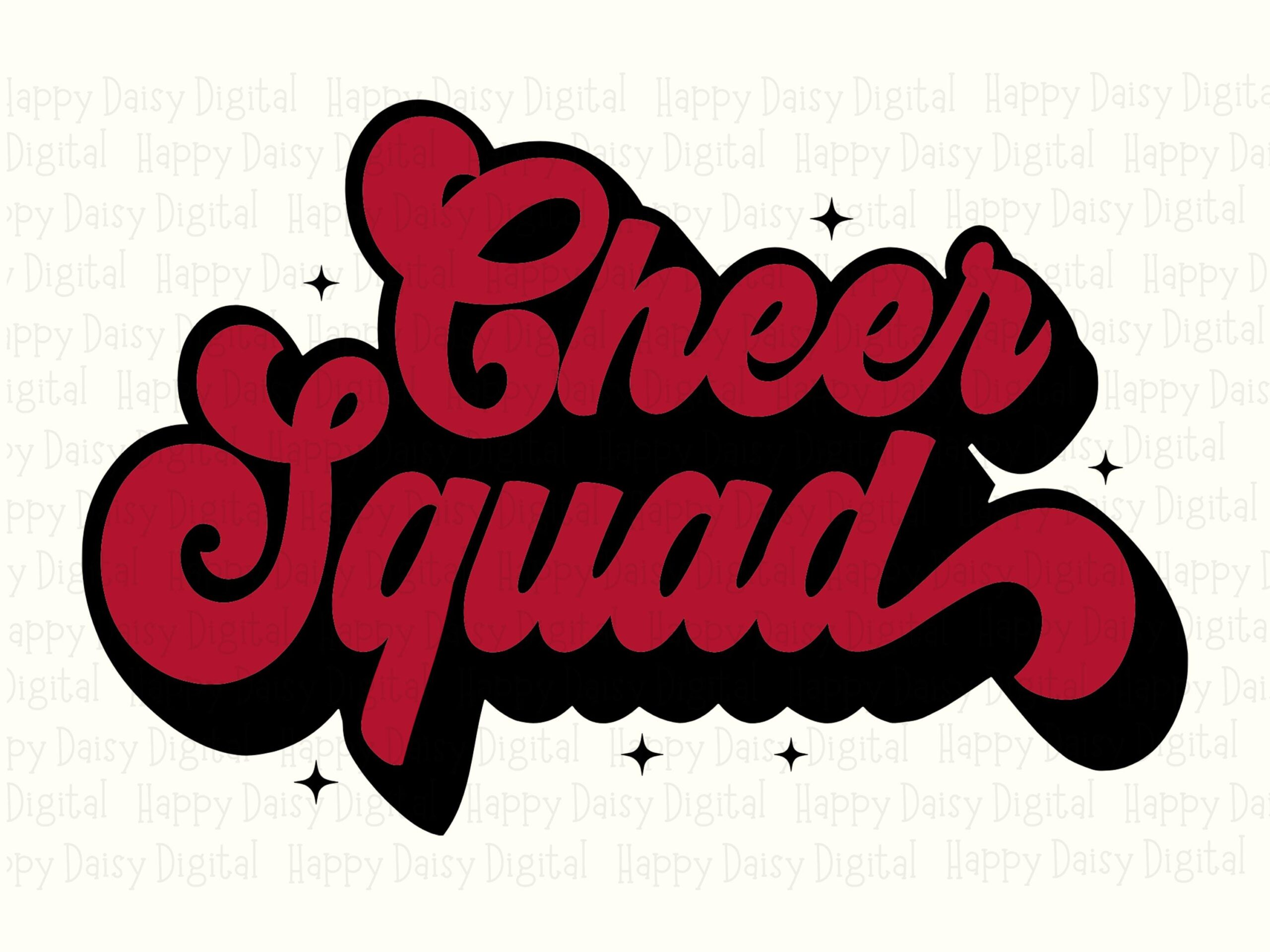 Cheer Squad, Retro Bubble Script PNG & SVG | Red Sparkle Letters, Black Drop Shadow, Sublimation 300 DPI - Image 2