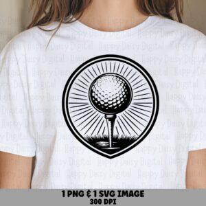 Golf Ball, Sunburst Emblem PNG & SVG | Black White Sublimation, Commercial Use, POD Friendly