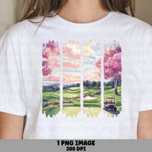 Pink Sunset, Watercolor Golf Fairway PNG | Sublimation, Commercial Use, 300 DPI, Cherry Blossom Panels
