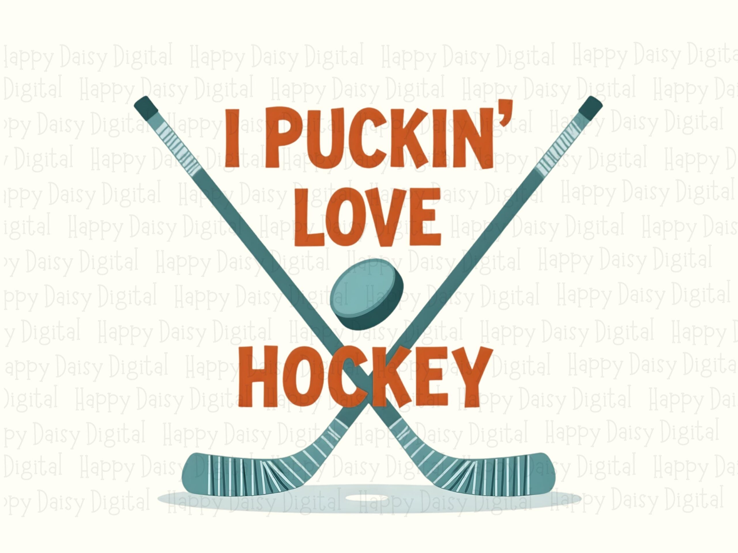 Puckin Love, Funny Hockey PNG | Sublimation Clipart, Orange Teal Black, 300 DPI Print-Ready - Image 2