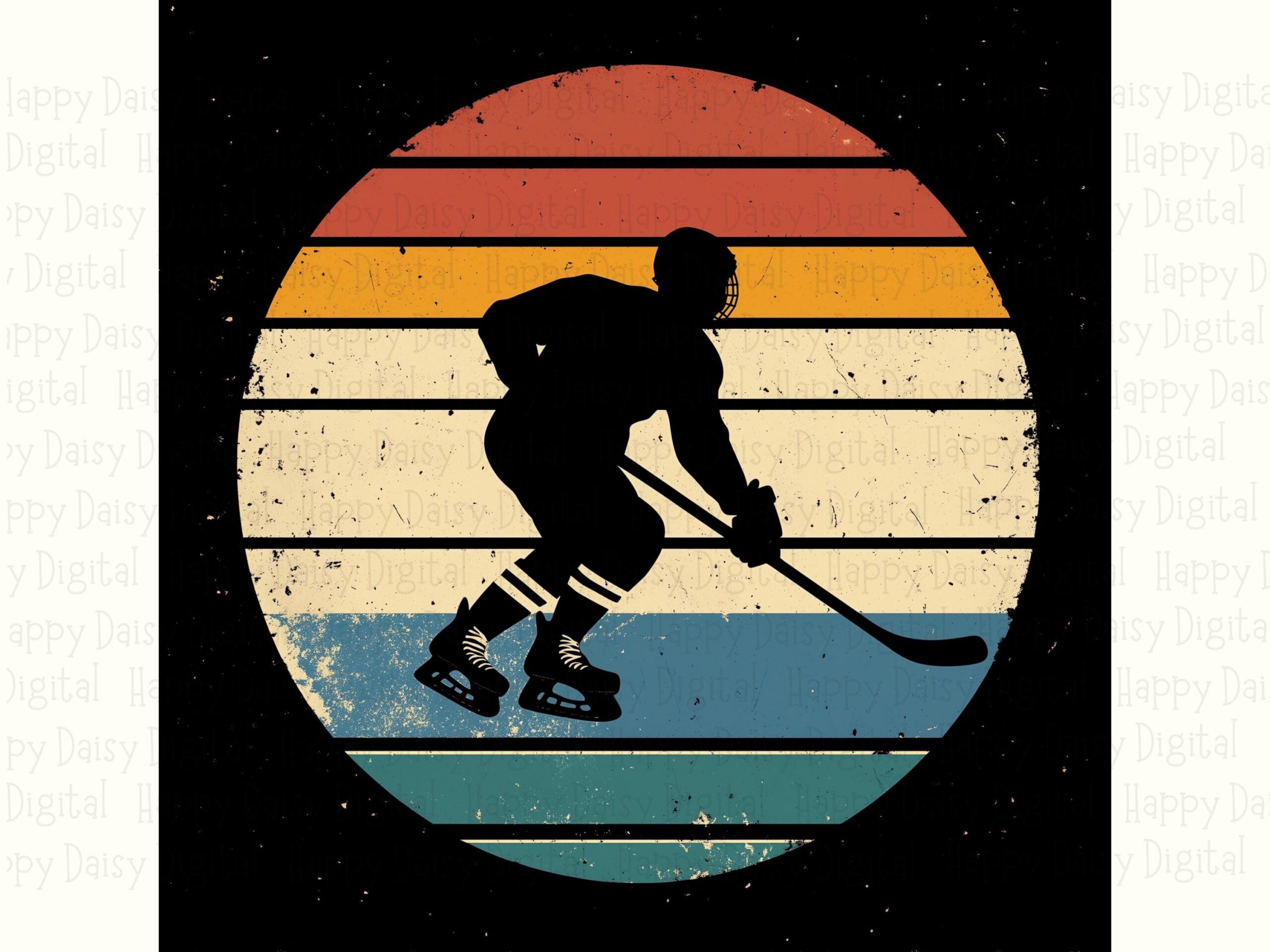 Retro Hockey, Vintage Sunset Silhouette PNG | Sublimation Graphic | Warm Orange Teal Cream, 300 DPI, Commercial Use - Image 2