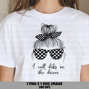 Dibs Driver PNG, Racing Line Art Woman Clipart, Checkered Bandana Sunglasses | SVG, Sublimation, Commercial Use