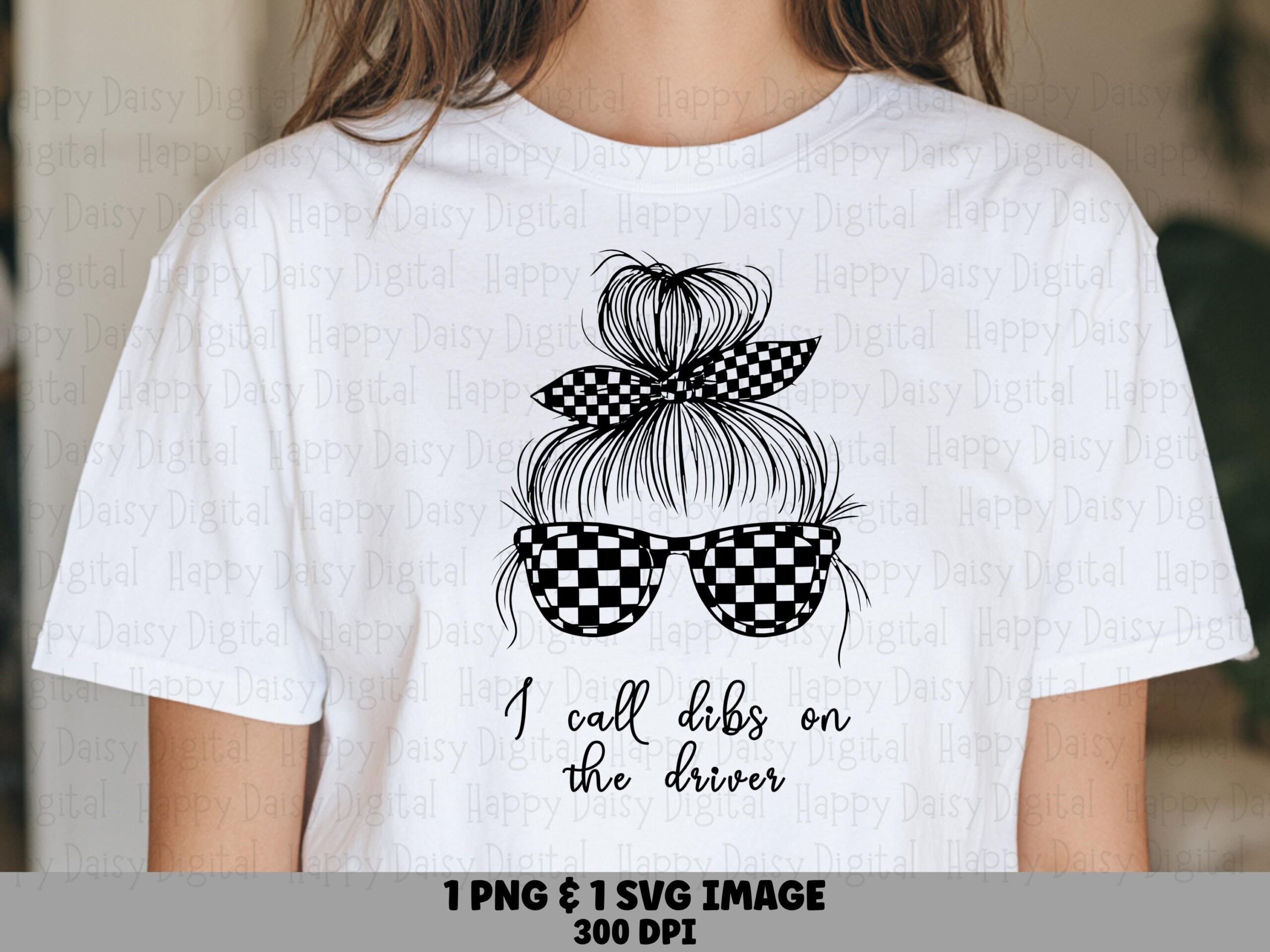 Dibs Driver PNG, Racing Line Art Woman Clipart, Checkered Bandana Sunglasses | SVG, Sublimation, Commercial Use