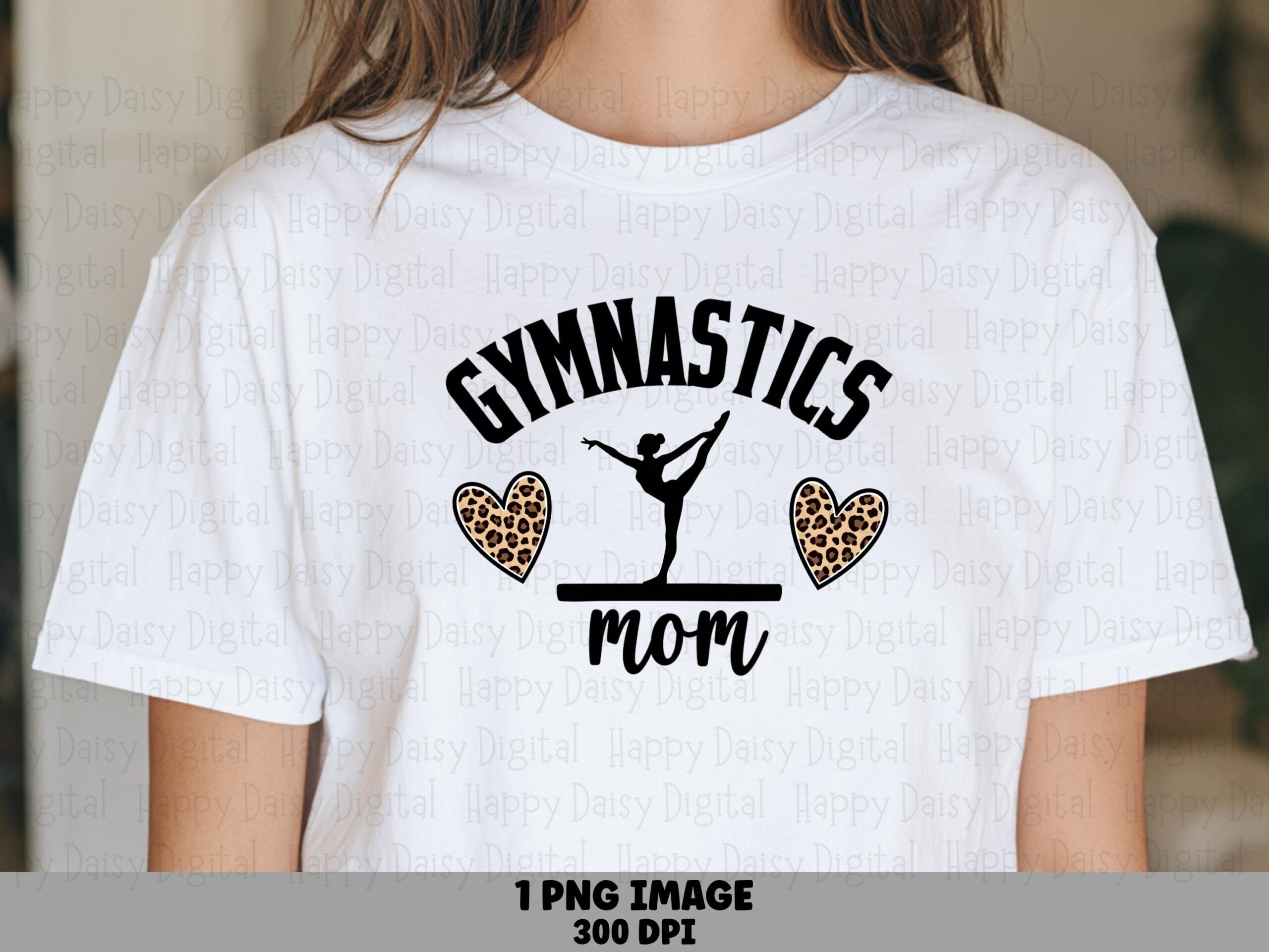 Gymnastics Mom, Leopard Heart Gymnast Silhouette PNG | Sublimation Clipart, Balance Beam Design, Commercial Use