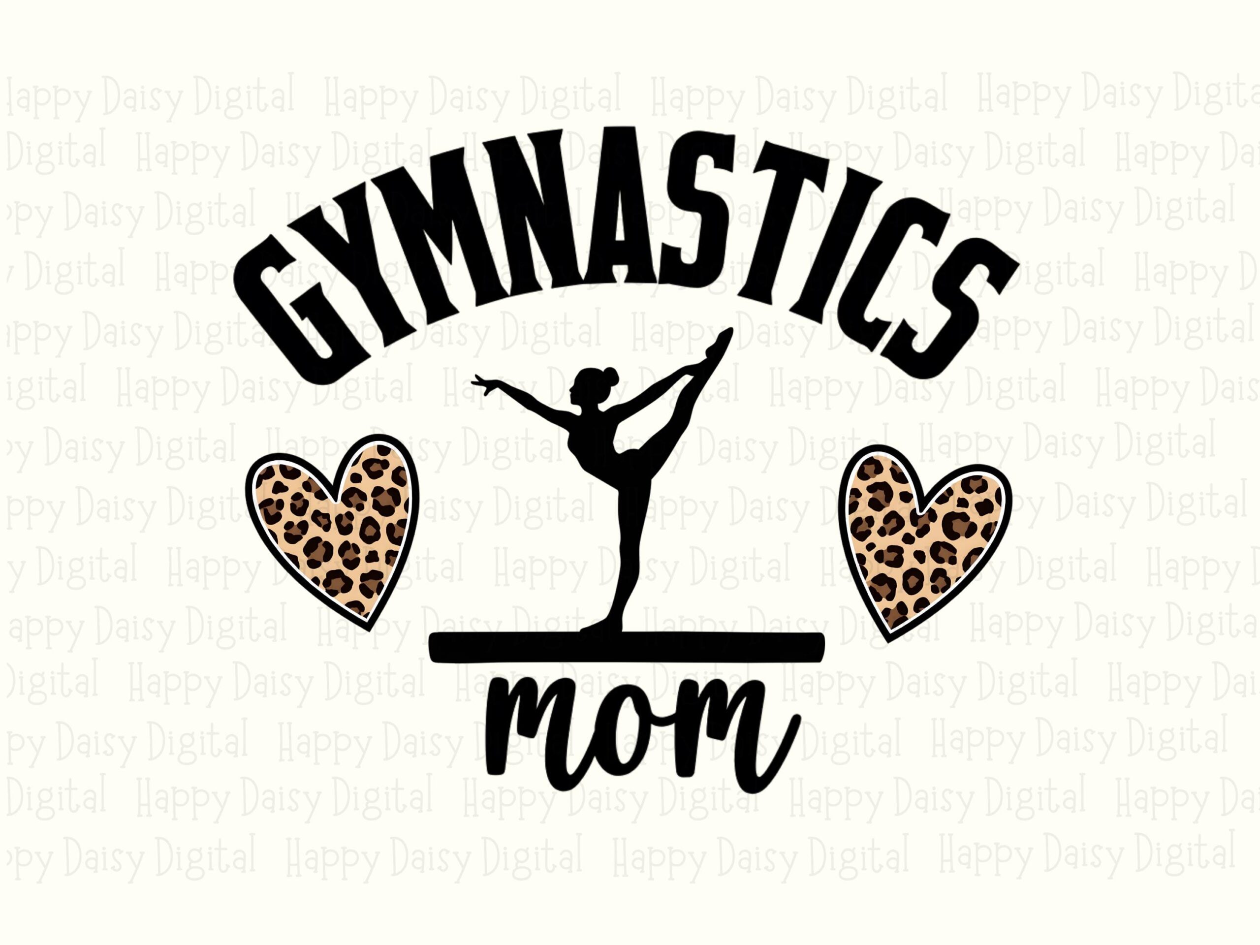 Gymnastics Mom, Leopard Heart Gymnast Silhouette PNG | Sublimation Clipart, Balance Beam Design, Commercial Use - Image 2