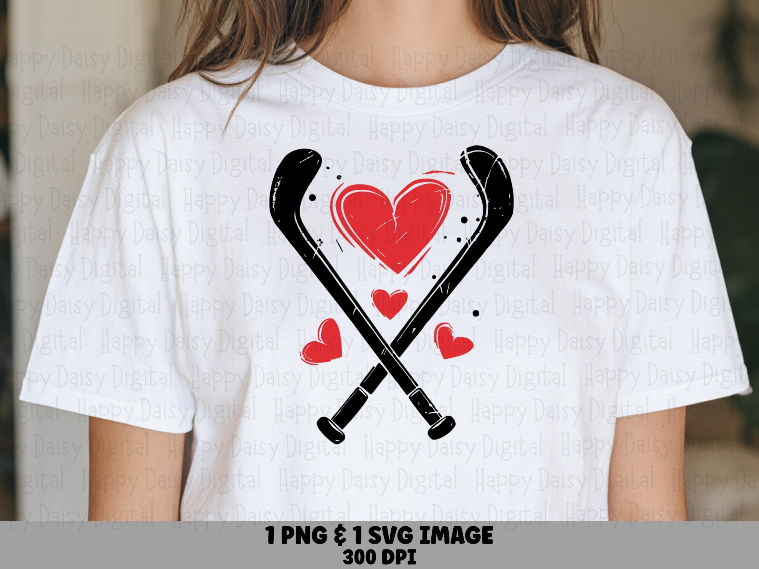 Hockey Hearts, Valentine Love Design | PNG & SVG, Sublimation Graphic, 300 DPI, Commercial License