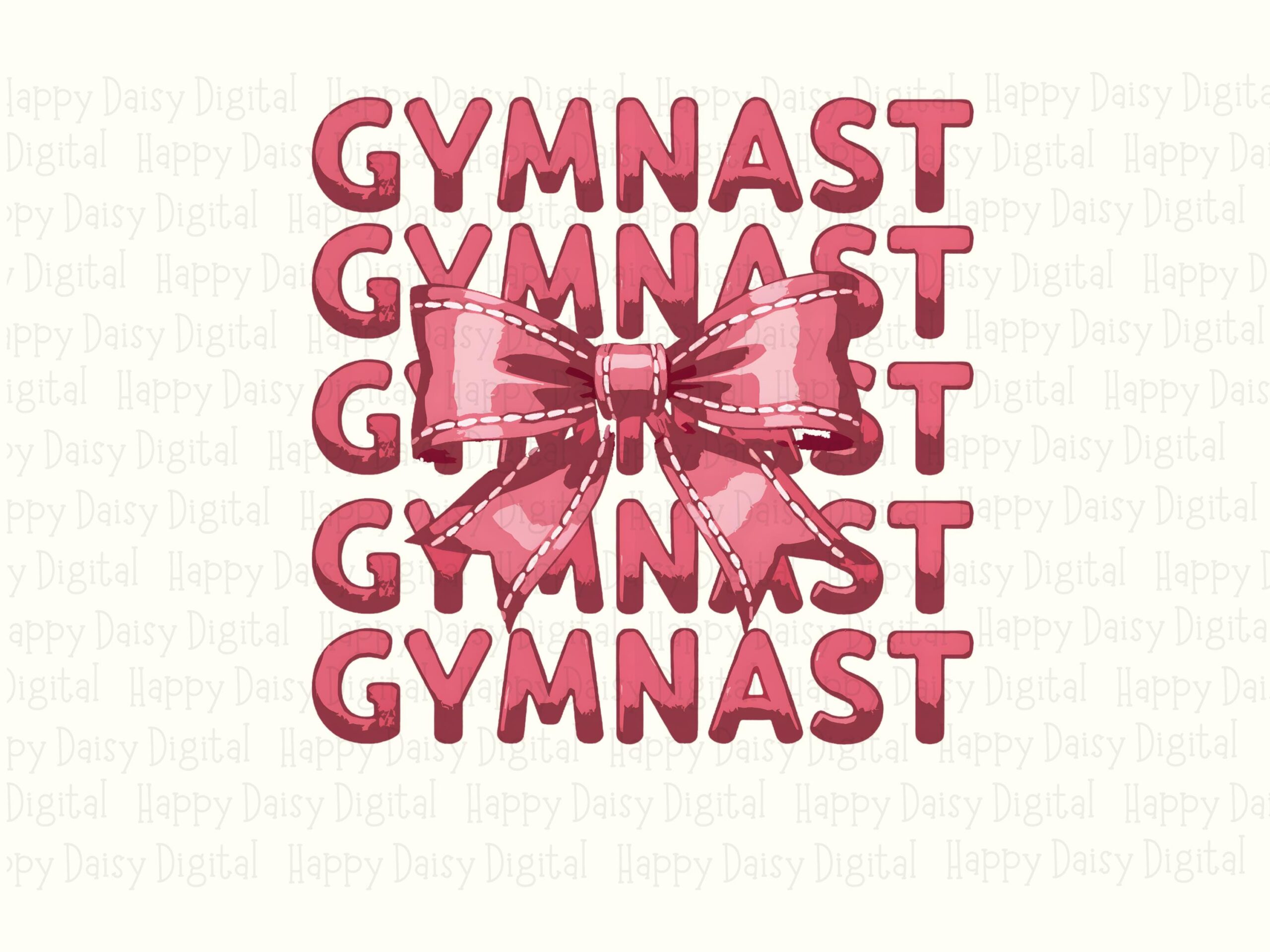 Gymnast, Pink Watercolor Bow Repeat PNG | Commercial Use Sublimation Graphic, 300 DPI, Transparent Background - Image 2