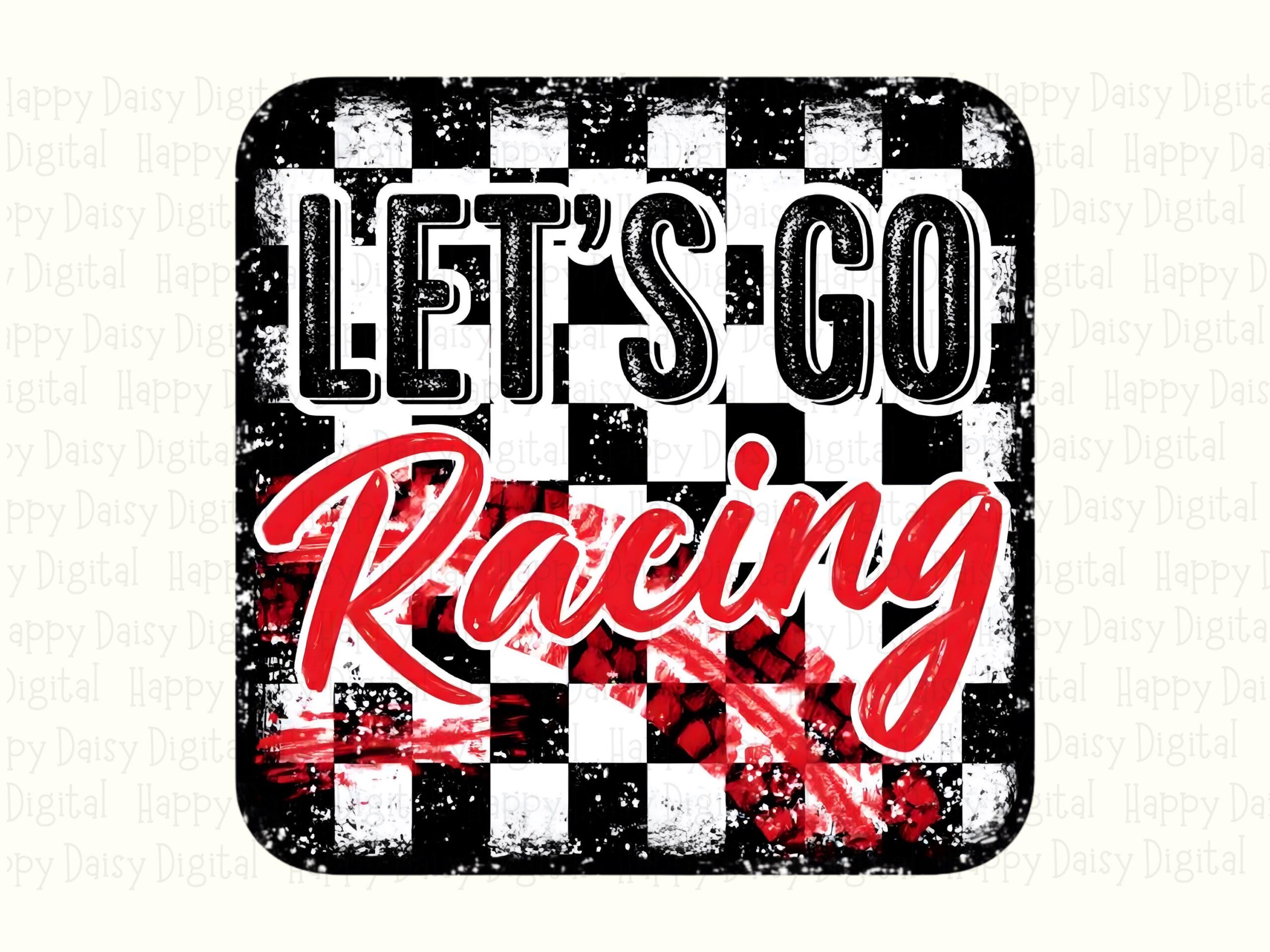 Lets Go Racing, Distressed Checkered Flag PNG | Sublimation Graphic | 300 DPI Print-Ready, Commercial License, POD - Image 2