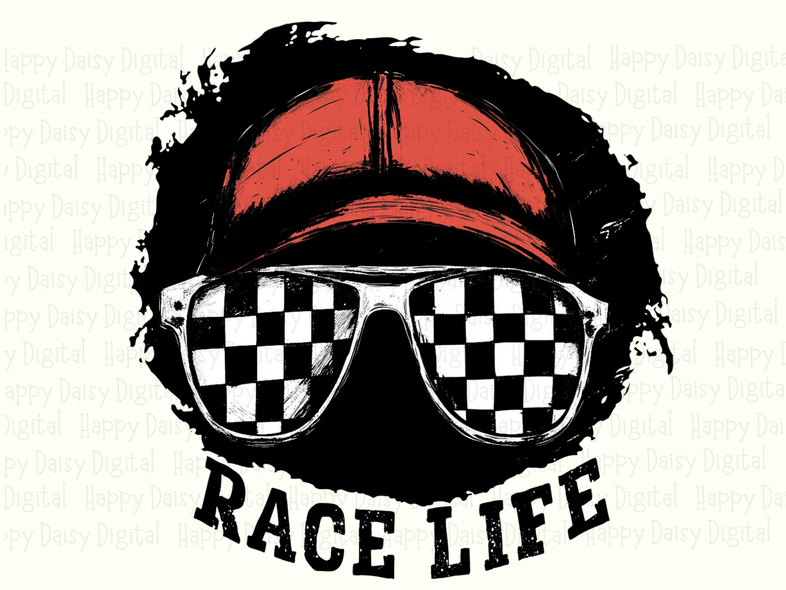 Race Life, Distressed Racing Cap PNG - Checkered Sunglasses Design | Sublimation Clipart, Commercial Use - Image 2