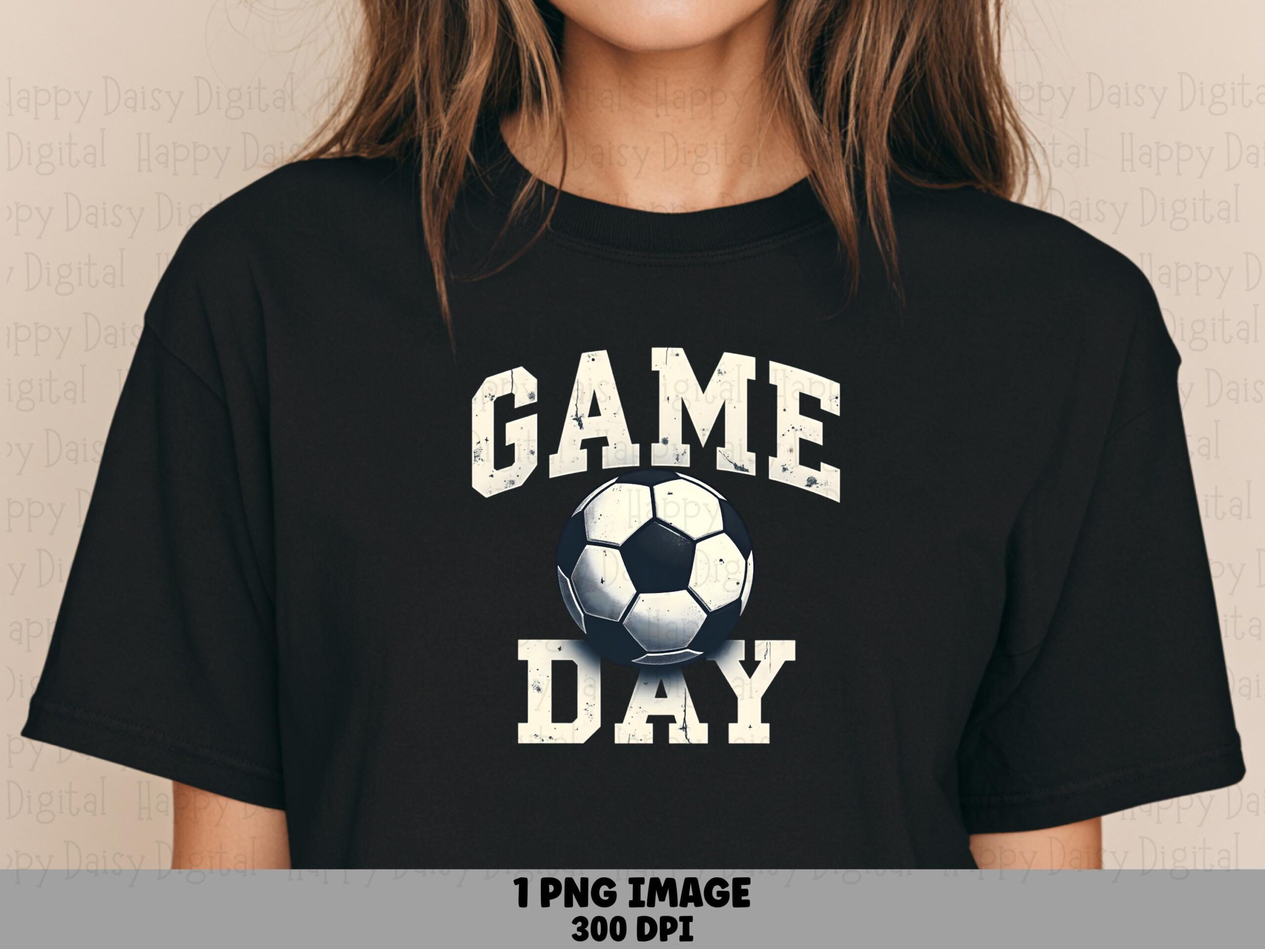 Game Day, Varsity Distressed Soccer Design, Black White Textured Ball | PNG Sublimation 300 DPI | Commercial Use