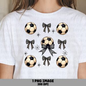 Soccer Balls, Pink Bows Grid PNG | Watercolor Pattern, Sublimation Commercial Use | 300 DPI