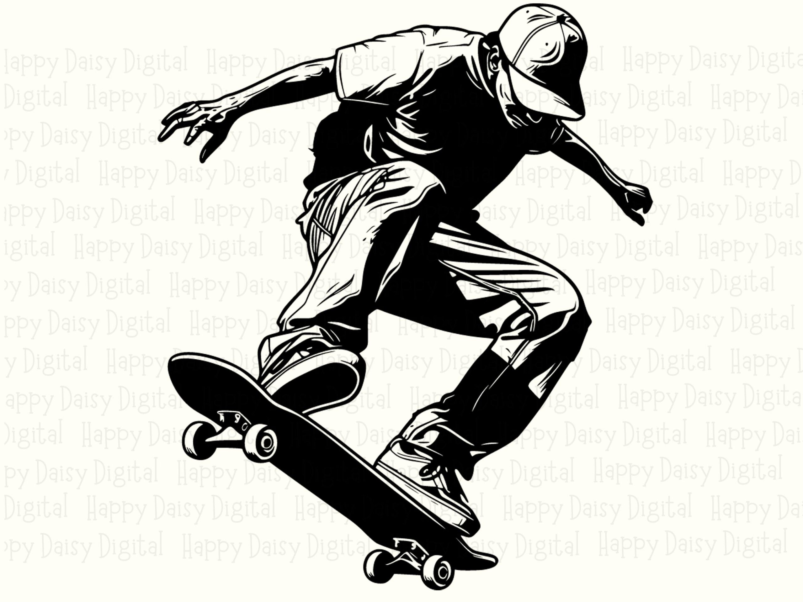 Skateboard SVG, Black Ink Skater Illustration PNG - Ollie Trick Design | Digital Download, 300 DPI - Image 2