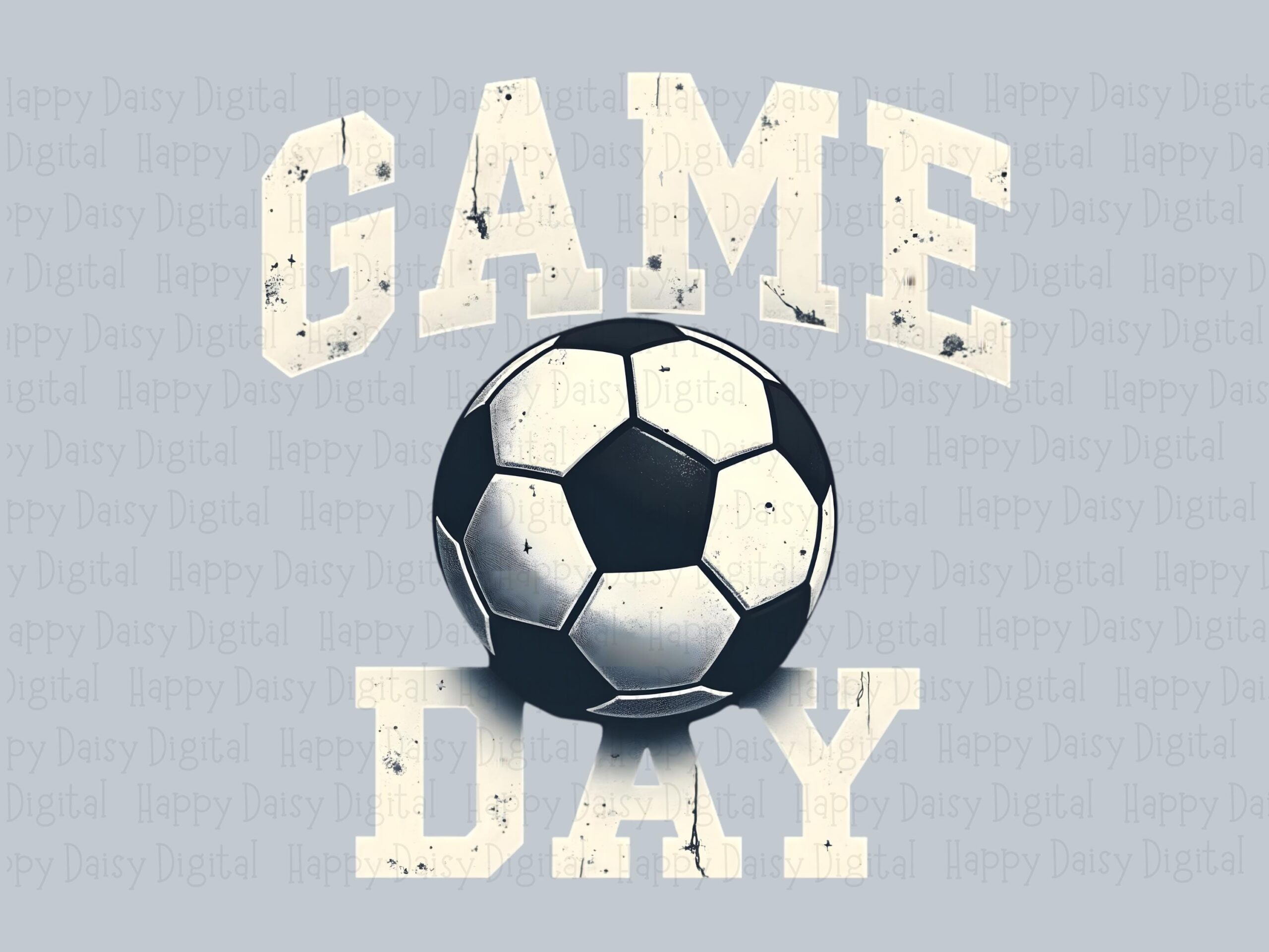 Game Day, Varsity Distressed Soccer Design, Black White Textured Ball | PNG Sublimation 300 DPI | Commercial Use - Image 2