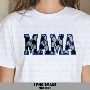 Soccer Mama, Varsity Lettering PNG | Ball Pattern Fill, Blue Outline | Sublimation, 300 DPI, Commercial License
