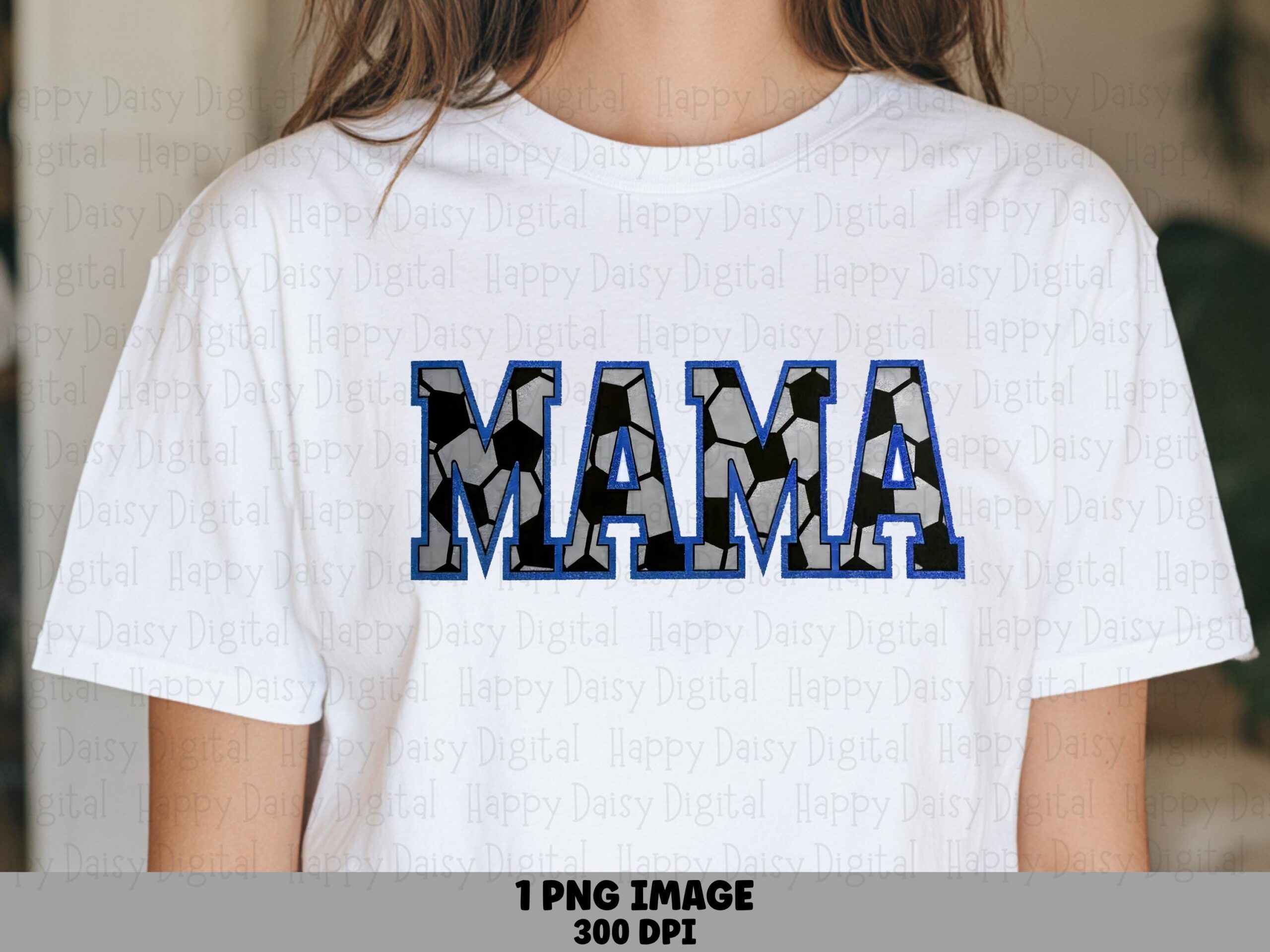 Soccer Mama, Varsity Lettering PNG | Ball Pattern Fill, Blue Outline | Sublimation, 300 DPI, Commercial License