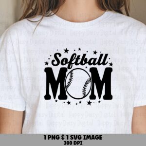 Softball Mom, Bold Arched Logo PNG SVG | Sublimation File, Baseball O, Star Accents, Commercial Use License
