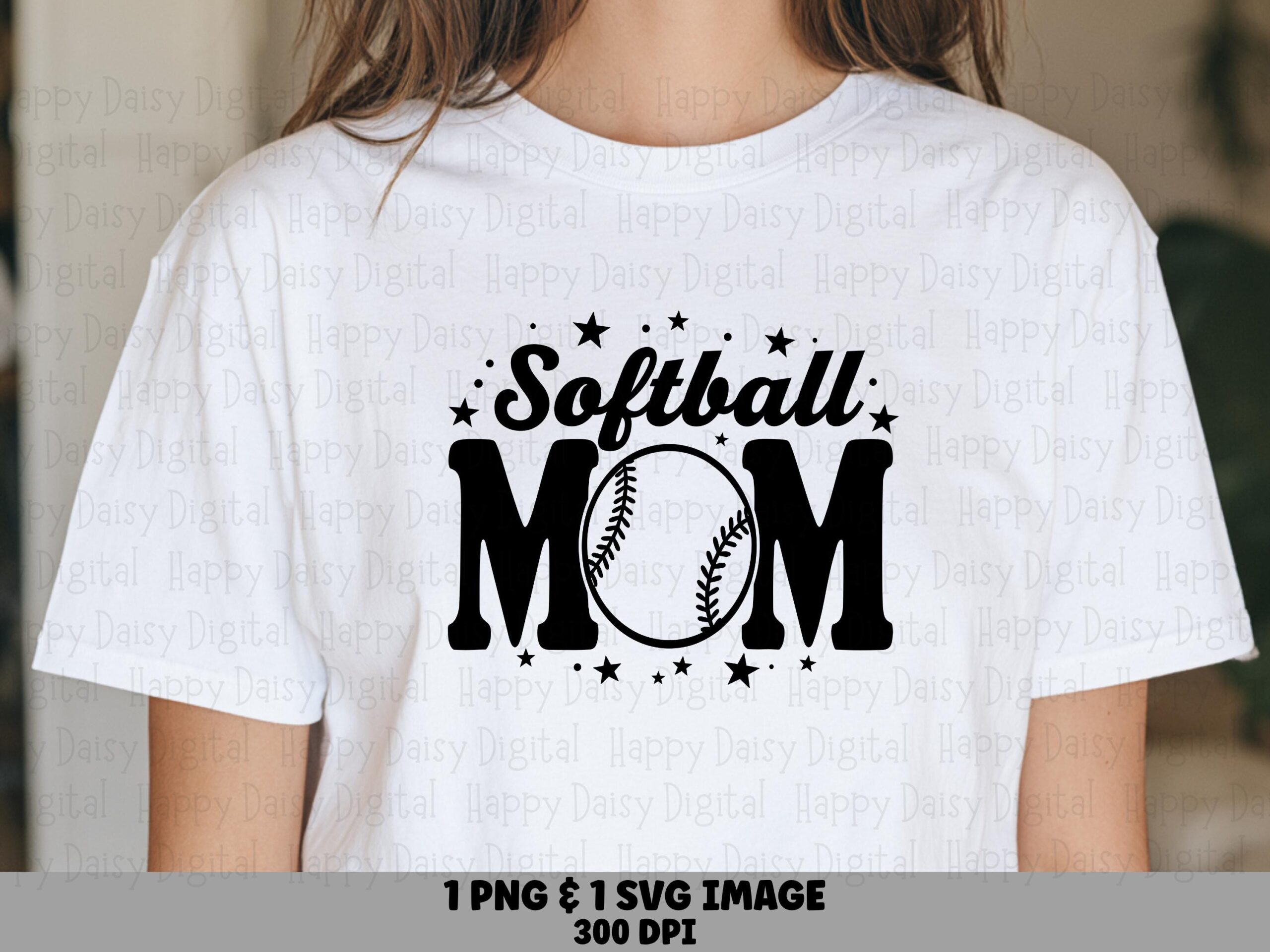 Softball Mom, Bold Arched Logo PNG SVG | Sublimation File, Baseball O, Star Accents, Commercial Use License