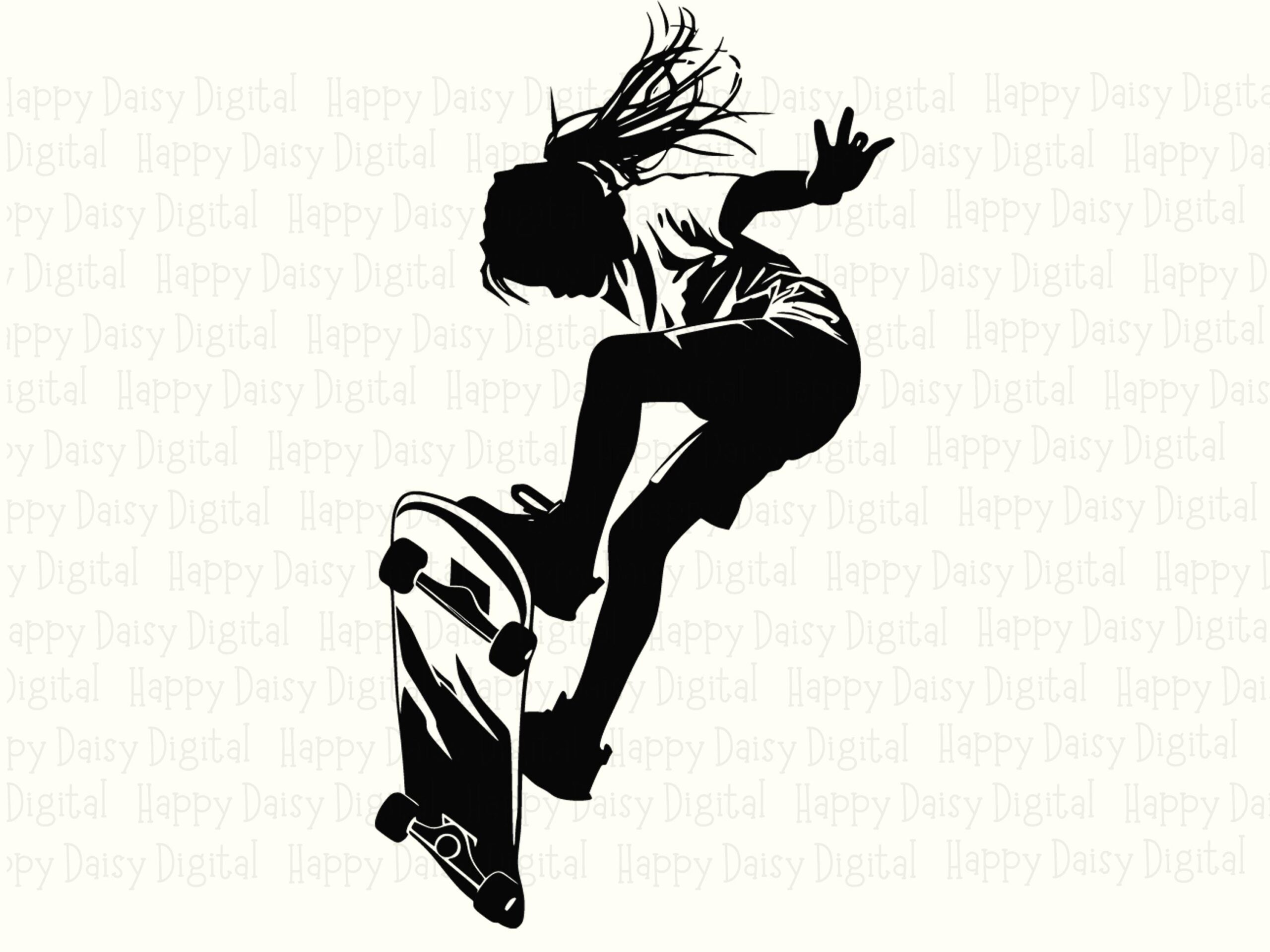 Skater Girl Silhouette, Action Skateboarding PNG & SVG - Black, 300 dpi, Commercial, POD, Cricut, Canva - Image 2