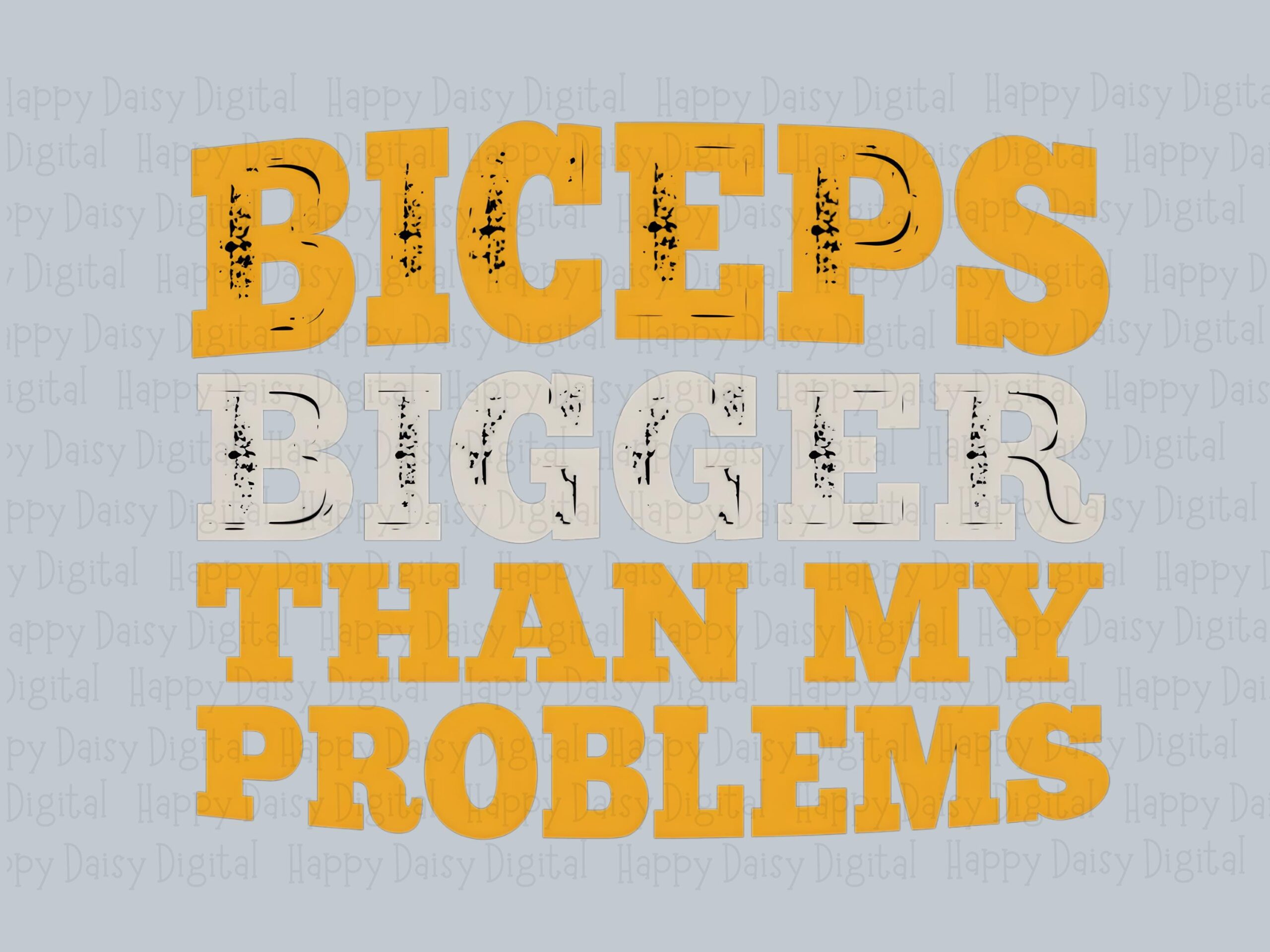 Biceps Png Design, Gym Humor Sublimation Artwork - Distressed Yellow White | Transparent 300 DPI | Commercial Use - Image 2