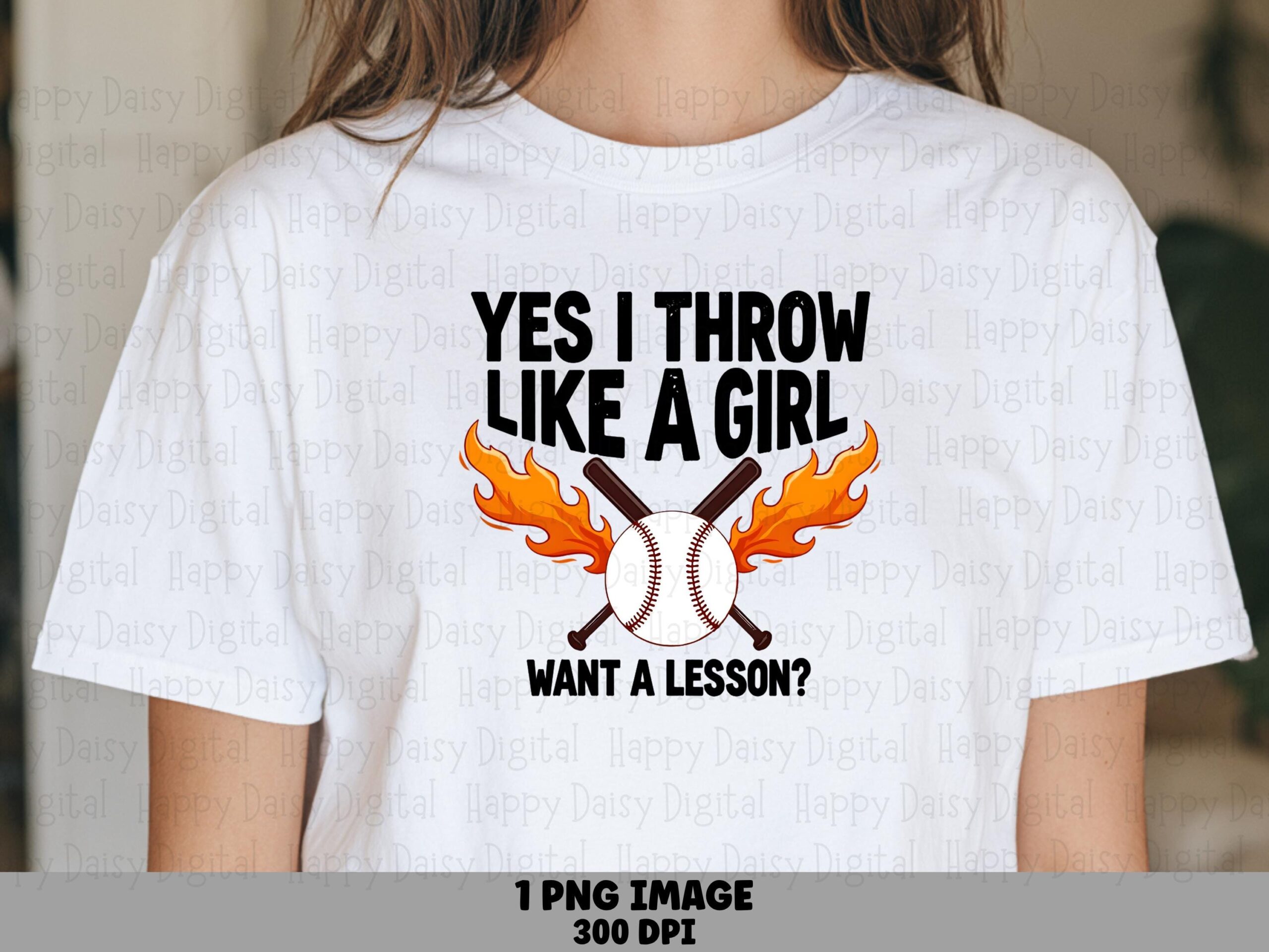 Throw Like Girl, Baseball Flames Crossed Bats PNG | Sublimation Graphic, Transparent 300 DPI, Commercial Use