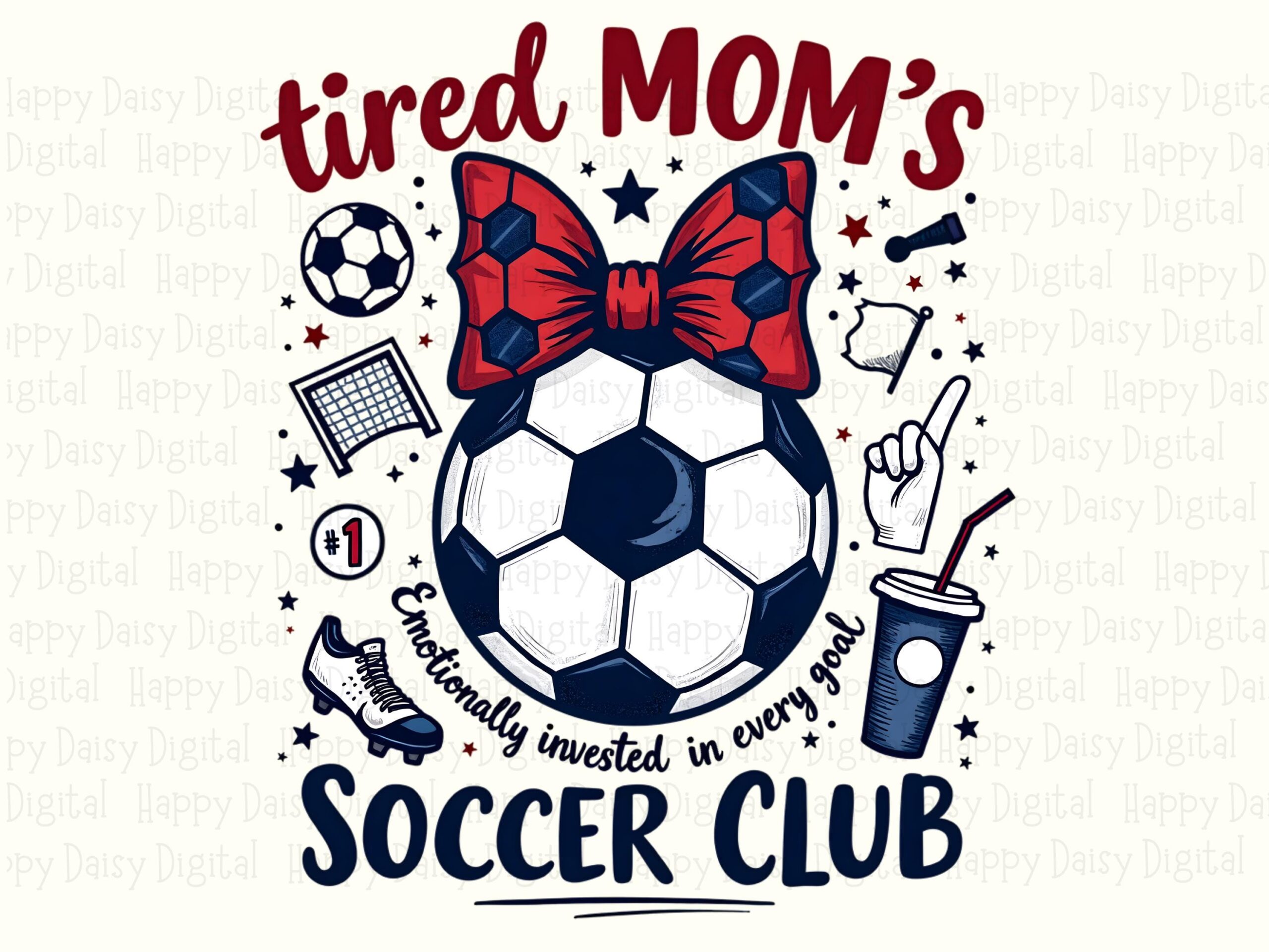 Soccer Mom, Tired Club Design PNG | Sublimation Commercial Use | 300 DPI, Red Bow Ball, Whistle Cleat Coffee Cup - Image 2