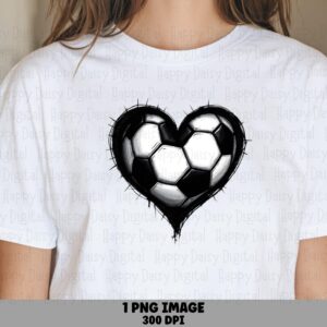 Soccer Heart, Sketch Black White Ball PNG | Sublimation Clipart | 300 DPI, POD, Commercial Use
