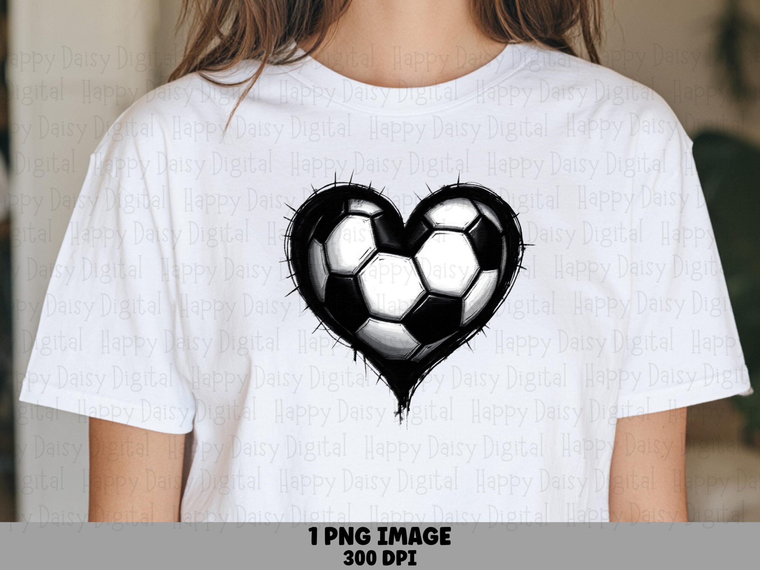 Soccer Heart, Sketch Black White Ball PNG | Sublimation Clipart | 300 DPI, POD, Commercial Use