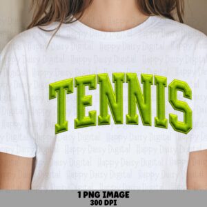 Varsity Tennis, Embroidery Look Arch PNG | Green Faux Embroidered Texture | Sublimation, Commercial Use, 300 DPI