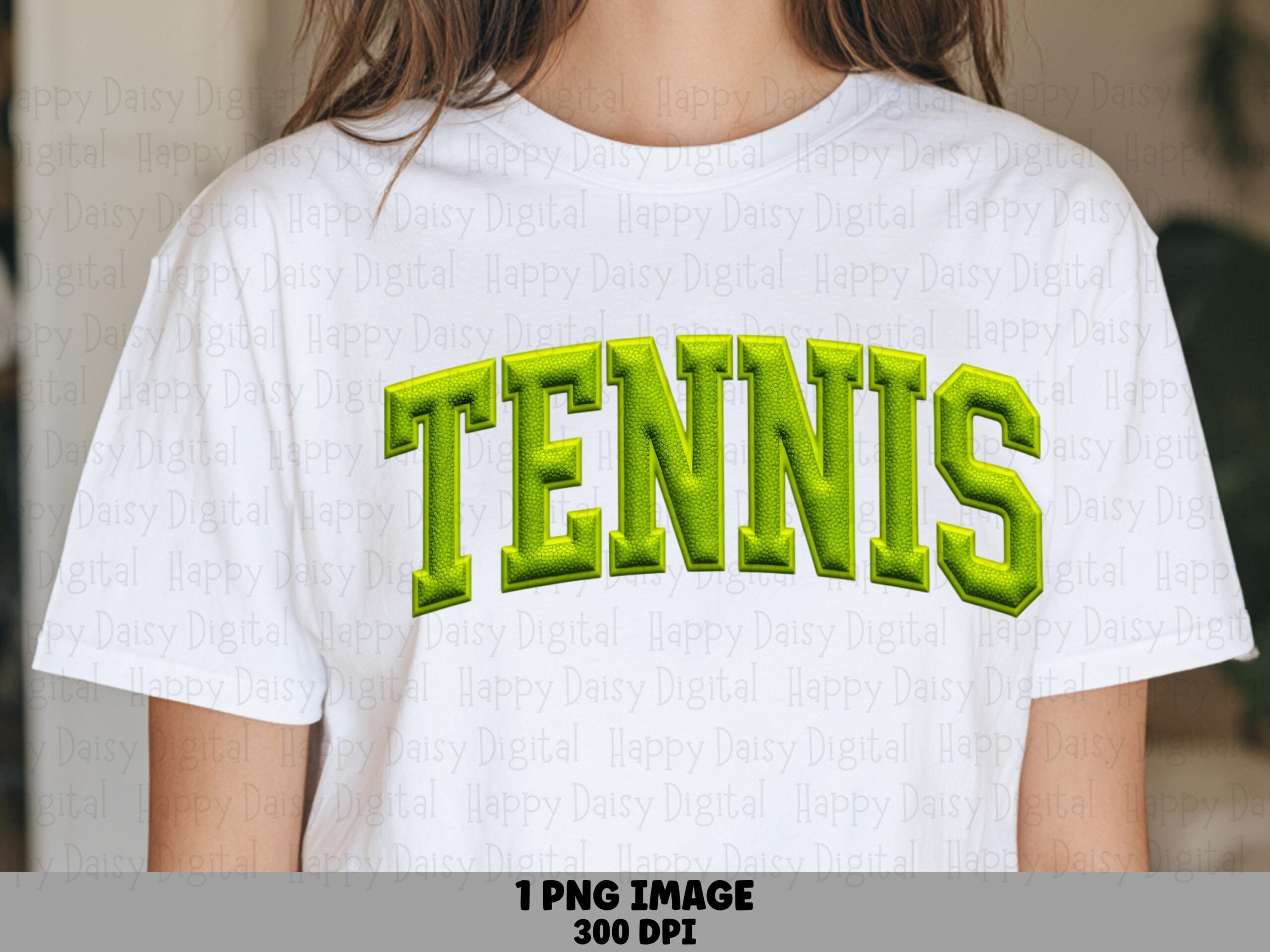 Varsity Tennis, Embroidery Look Arch PNG | Green Faux Embroidered Texture | Sublimation, Commercial Use, 300 DPI