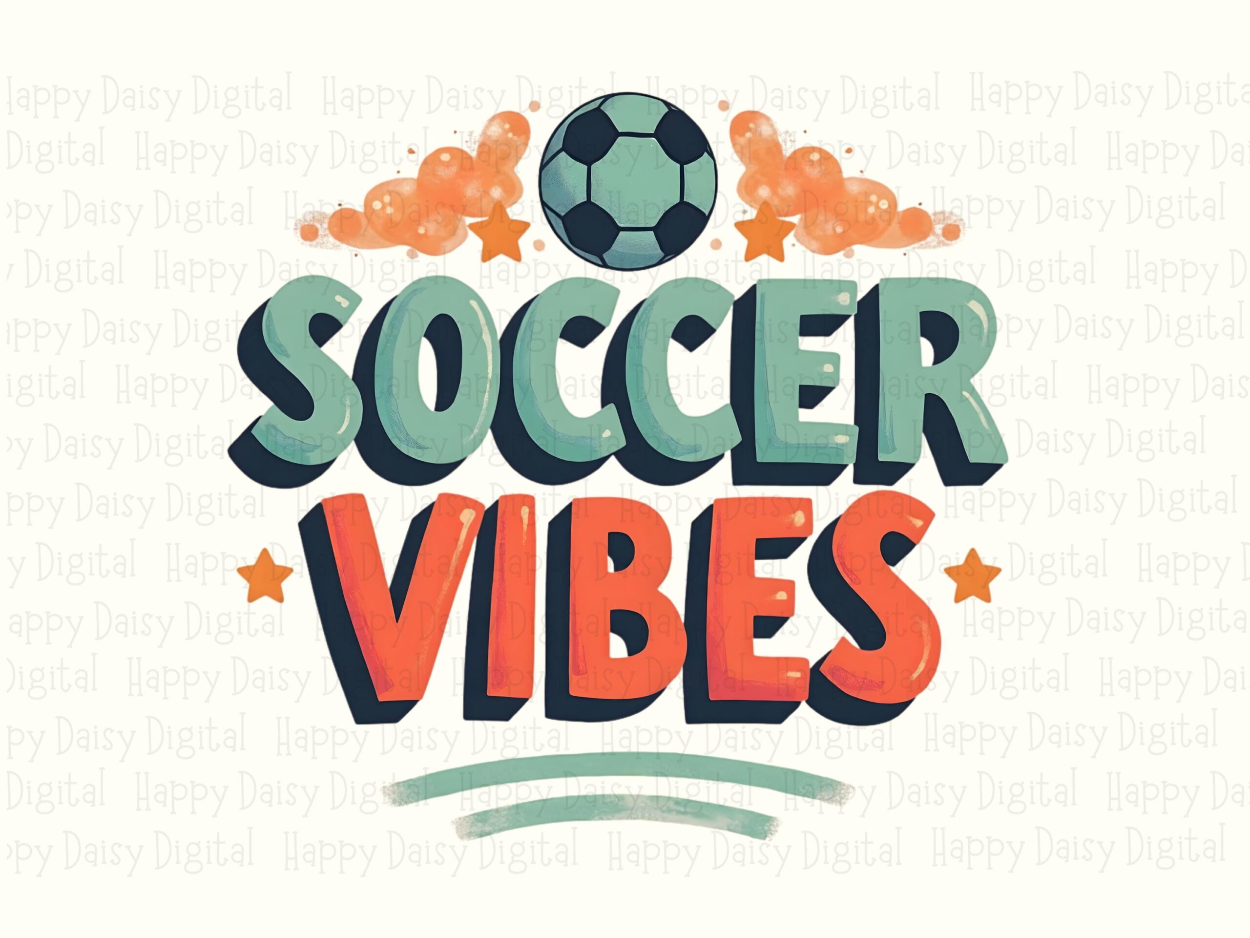 Soccer Vibes, Retro Bubble Text PNG | Sublimation Clipart, Commercial Use | 300 DPI, Green Orange Ball Icon - Image 2