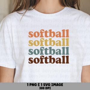 Retro Stack PNG, Softball Clipart, Vintage Orange Mustard Teal Brown - SVG File | Sublimation, Commercial Use, POD