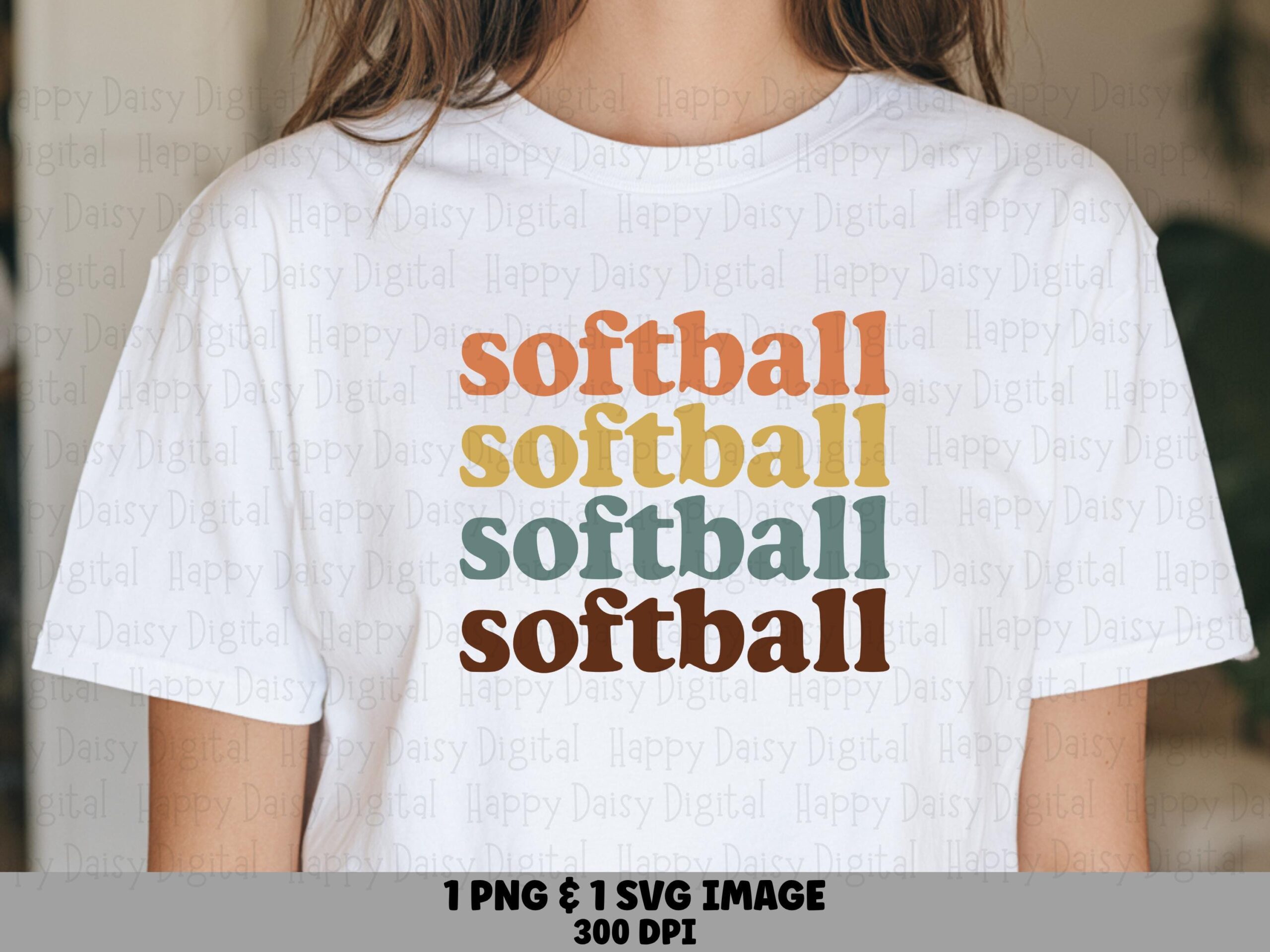 Retro Stack PNG, Softball Clipart, Vintage Orange Mustard Teal Brown - SVG File | Sublimation, Commercial Use, POD